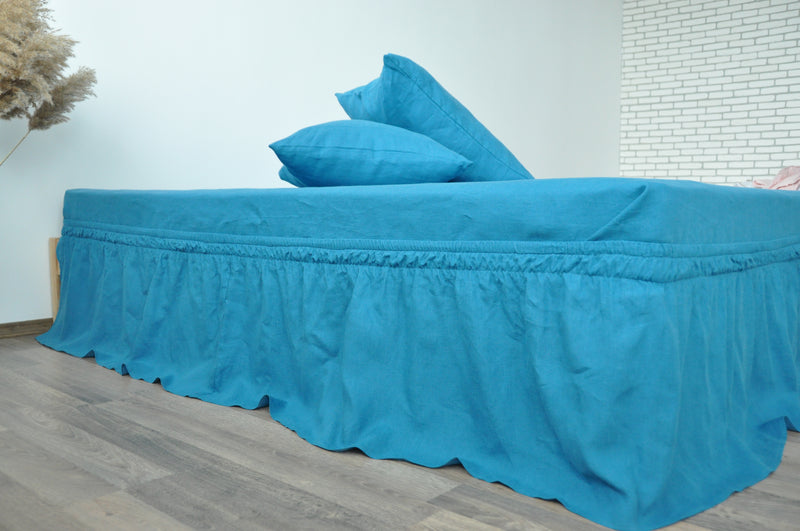 Sea wave linen wrap around bed skirt