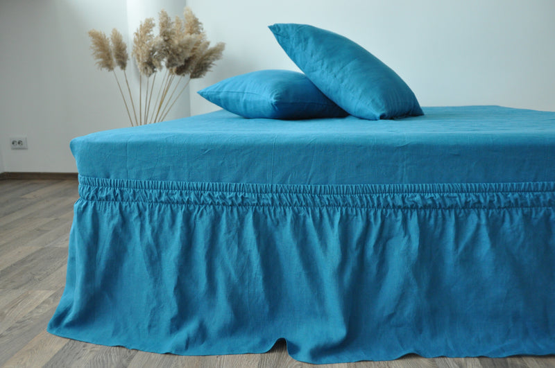 Sea wave linen wrap around bed skirt