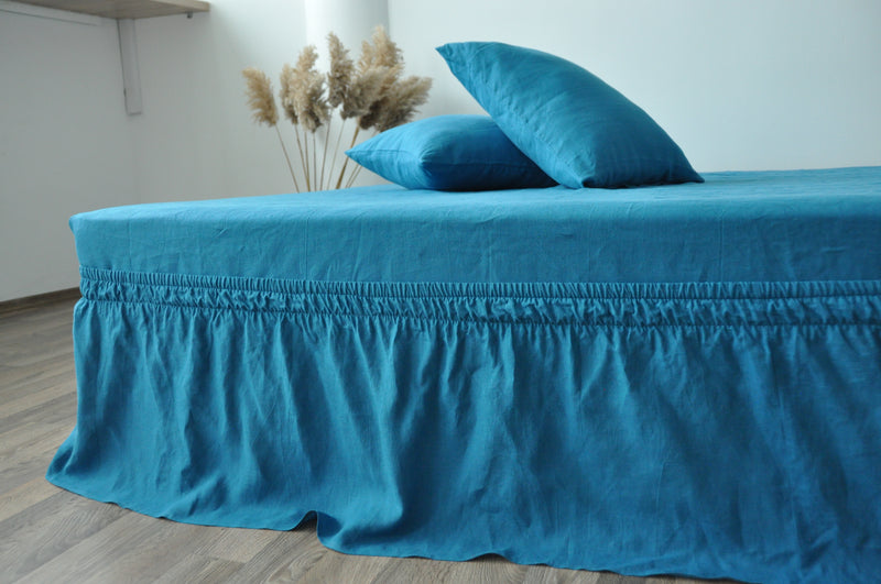 Sea wave linen wrap around bed skirt