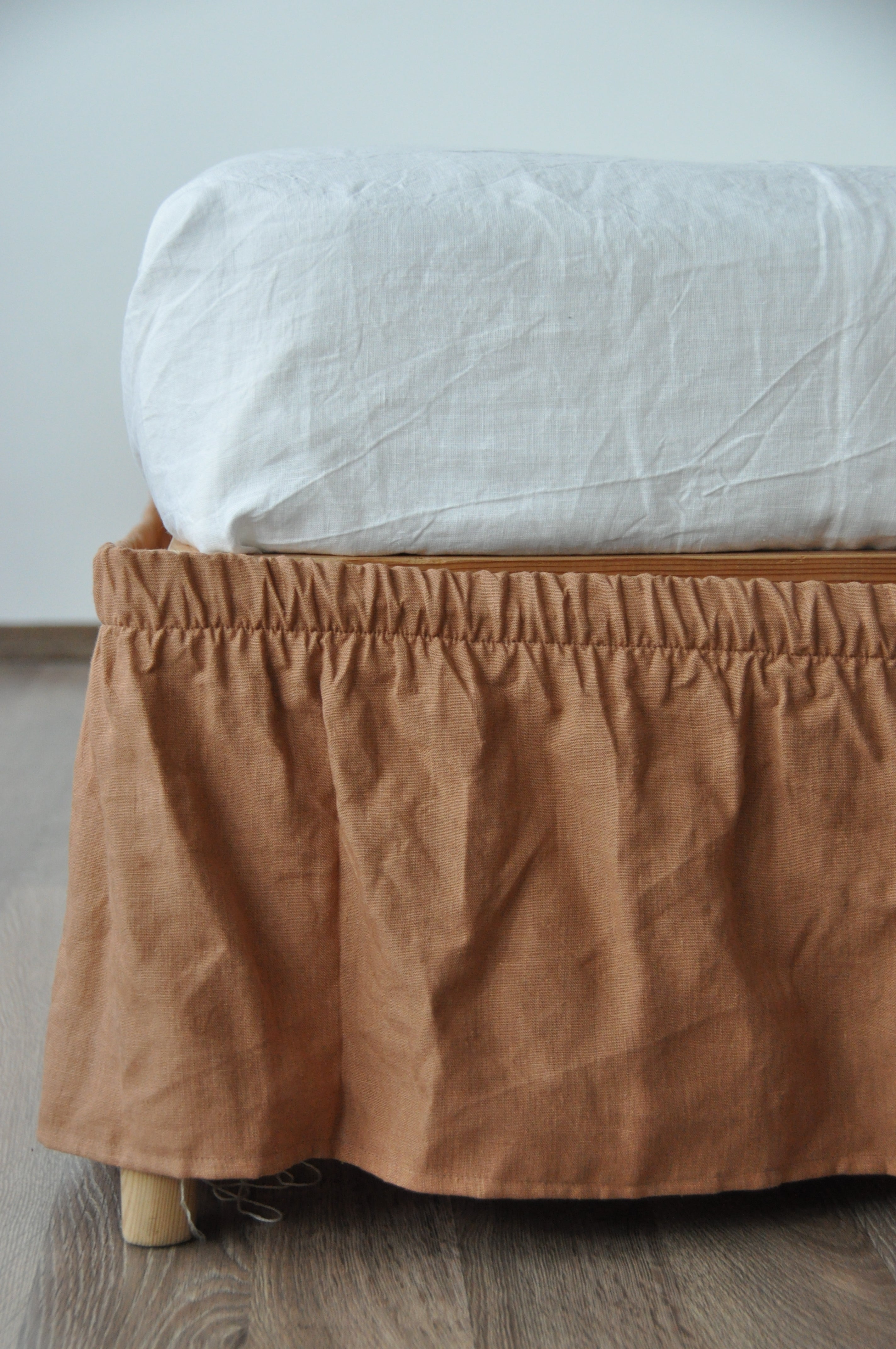 Clay linen wrap around bed skirt