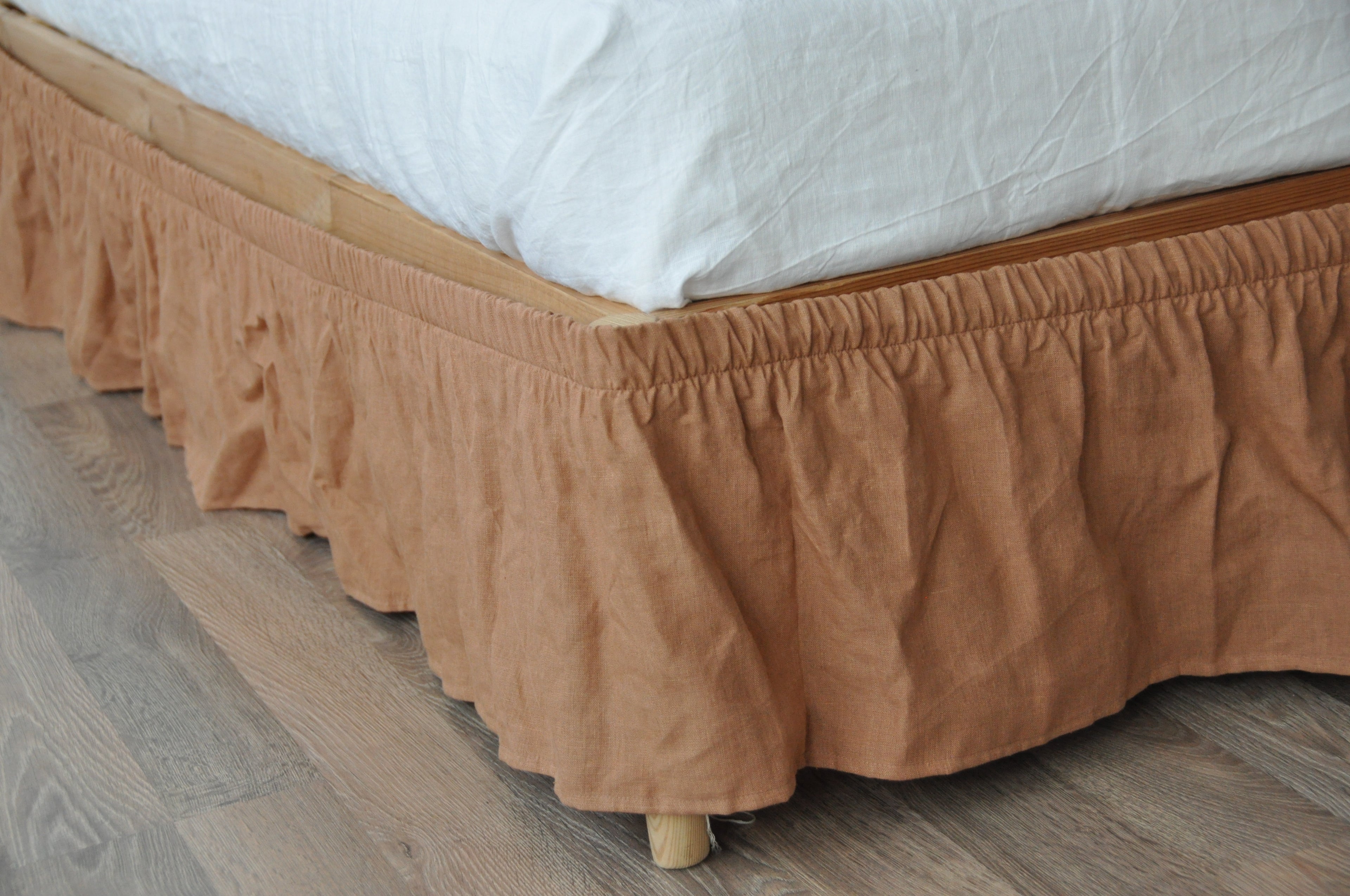 Clay linen wrap around bed skirt