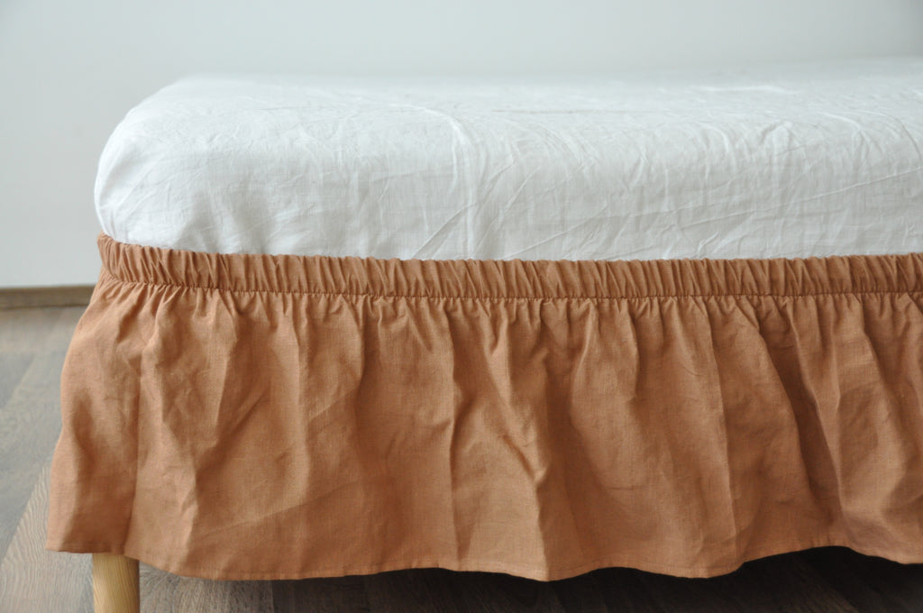 Clay linen wrap around bed skirt