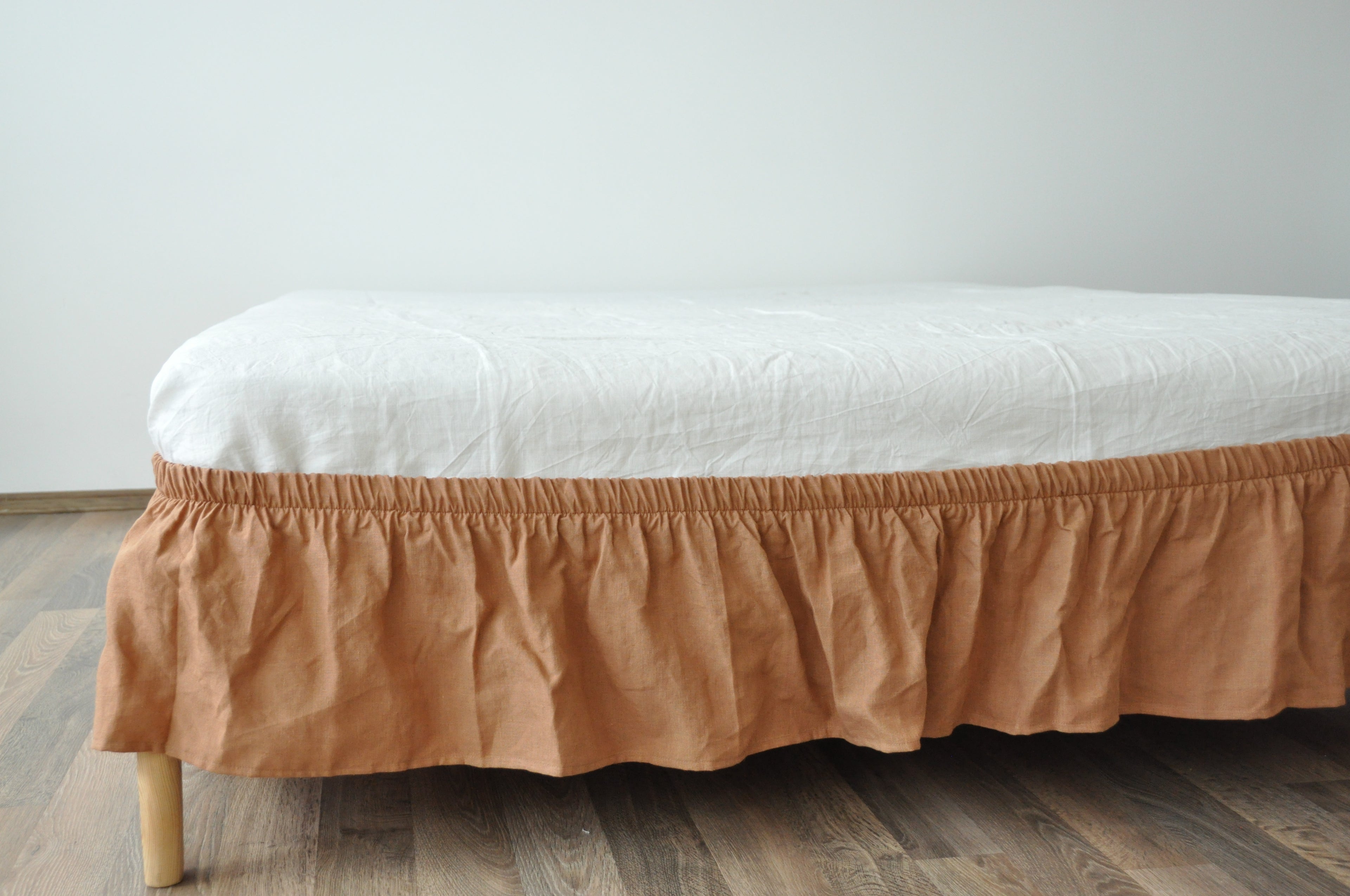 Clay linen wrap around bed skirt
