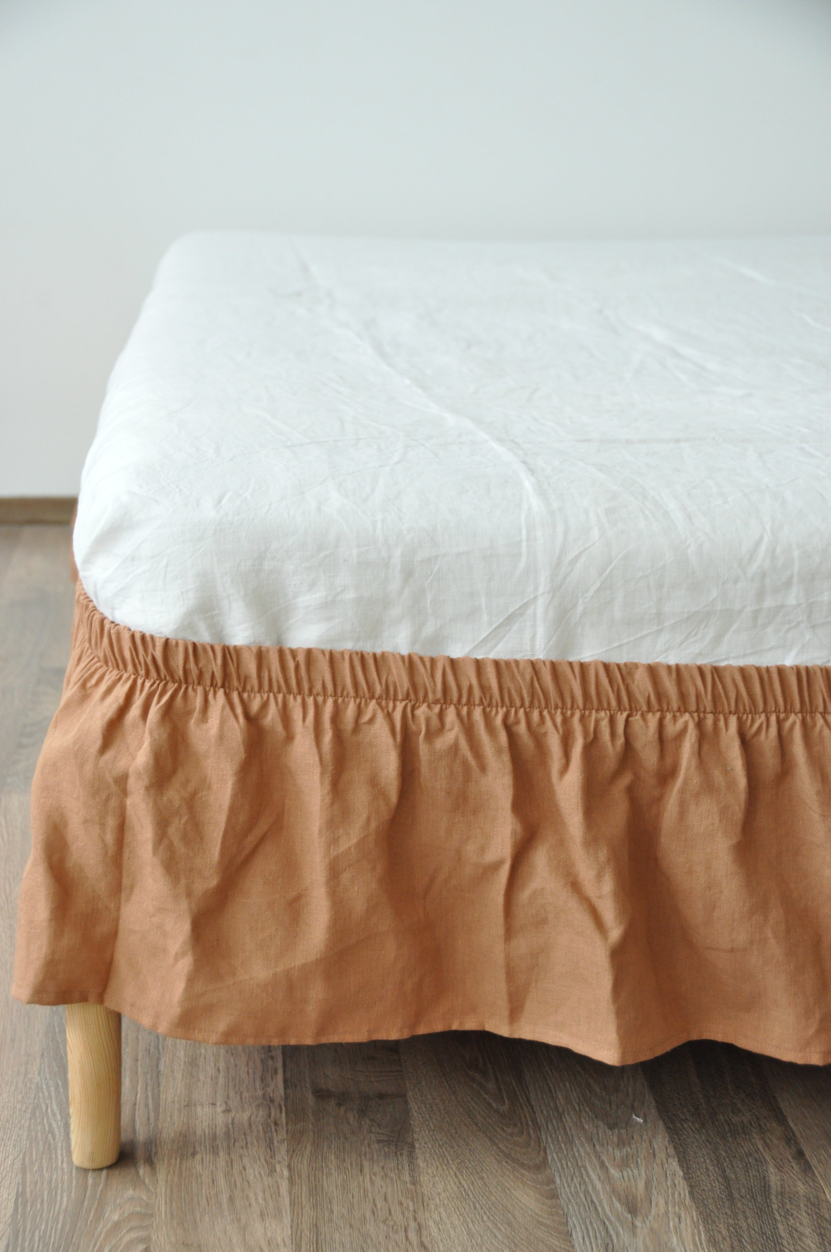 Clay linen wrap around bed skirt
