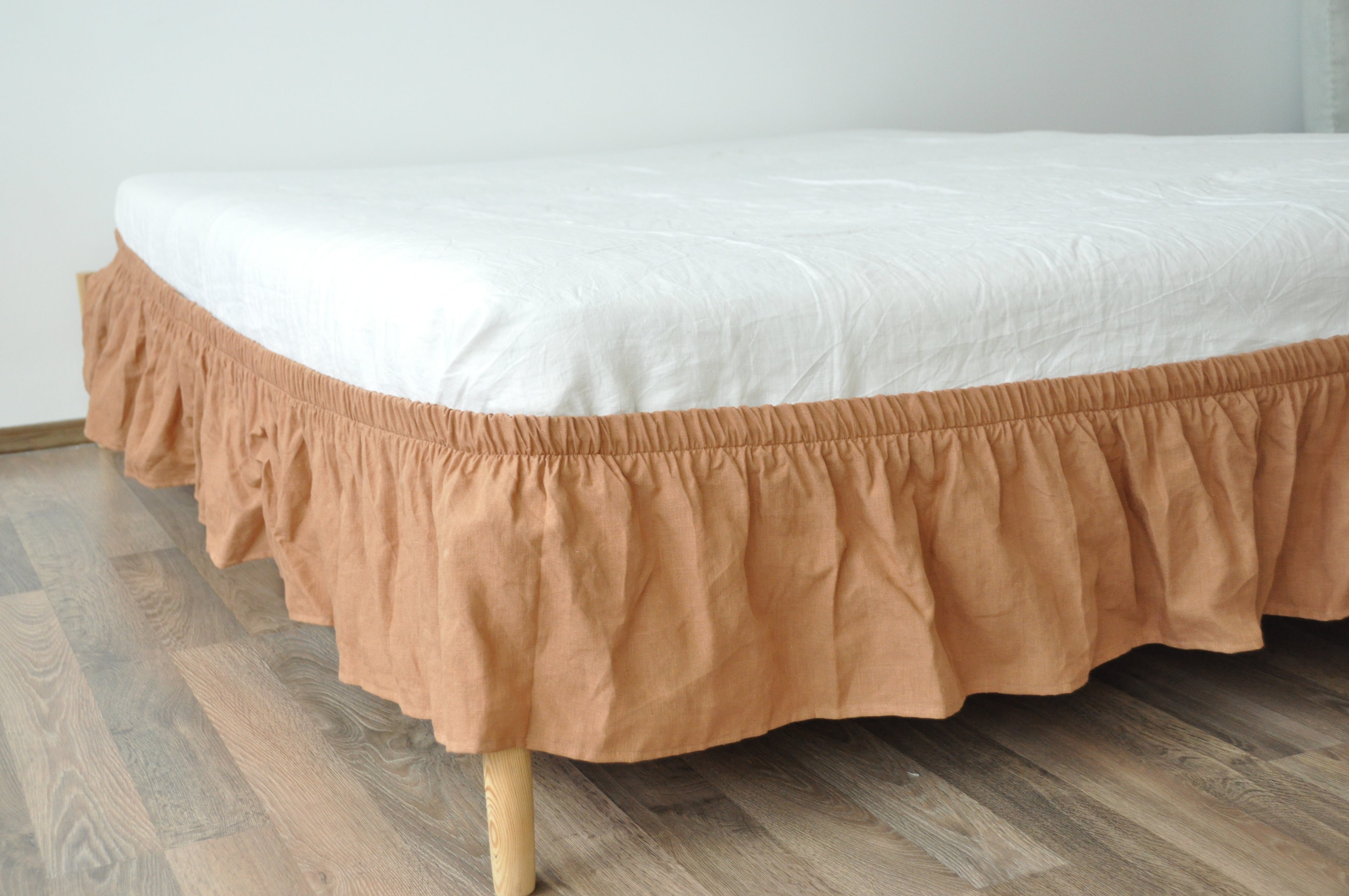 Clay linen wrap around bed skirt