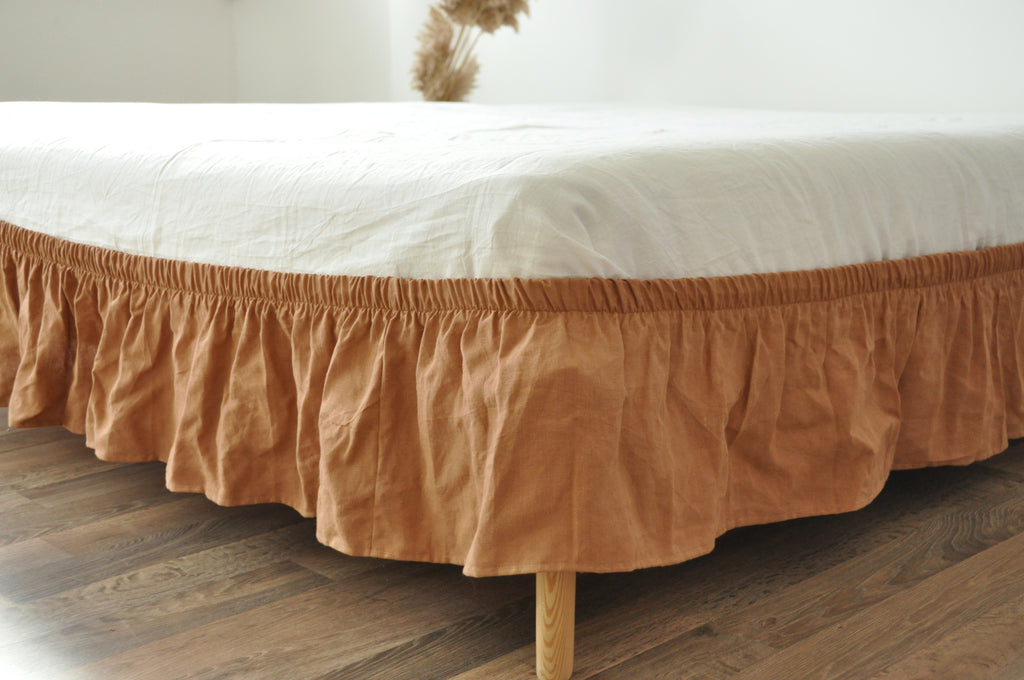 Clay linen wrap around bed skirt