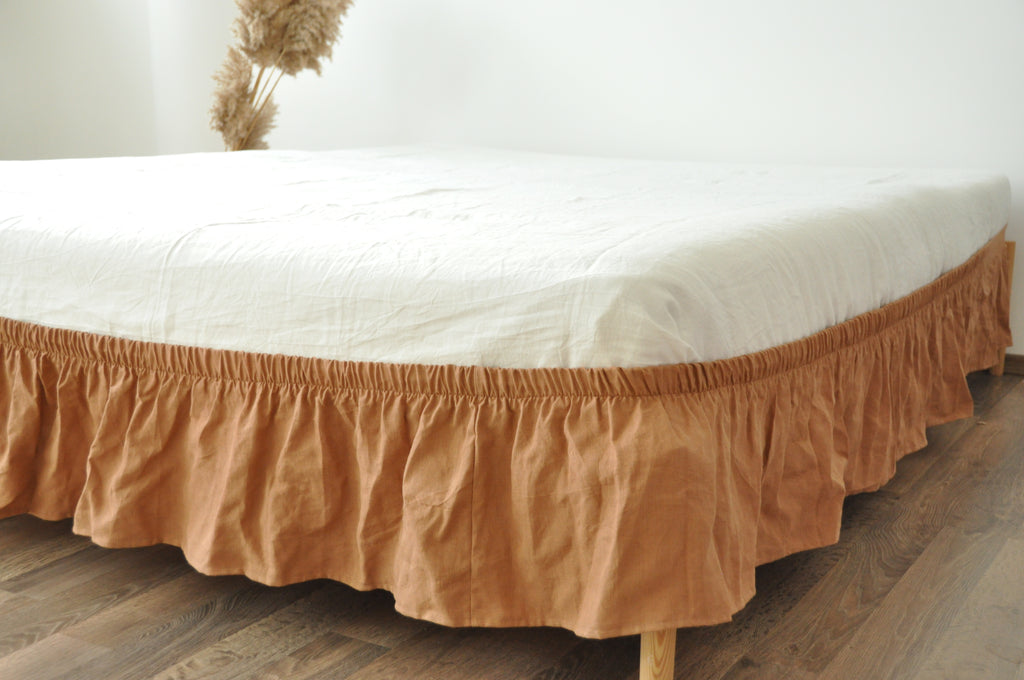 Clay linen wrap around bed skirt