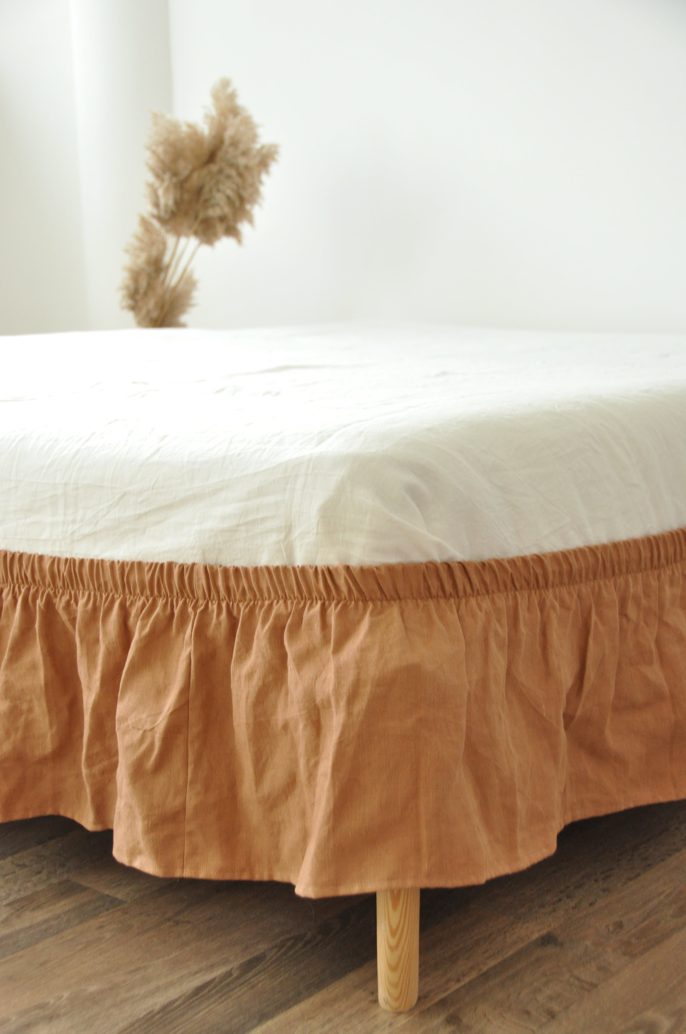Clay linen wrap around bed skirt