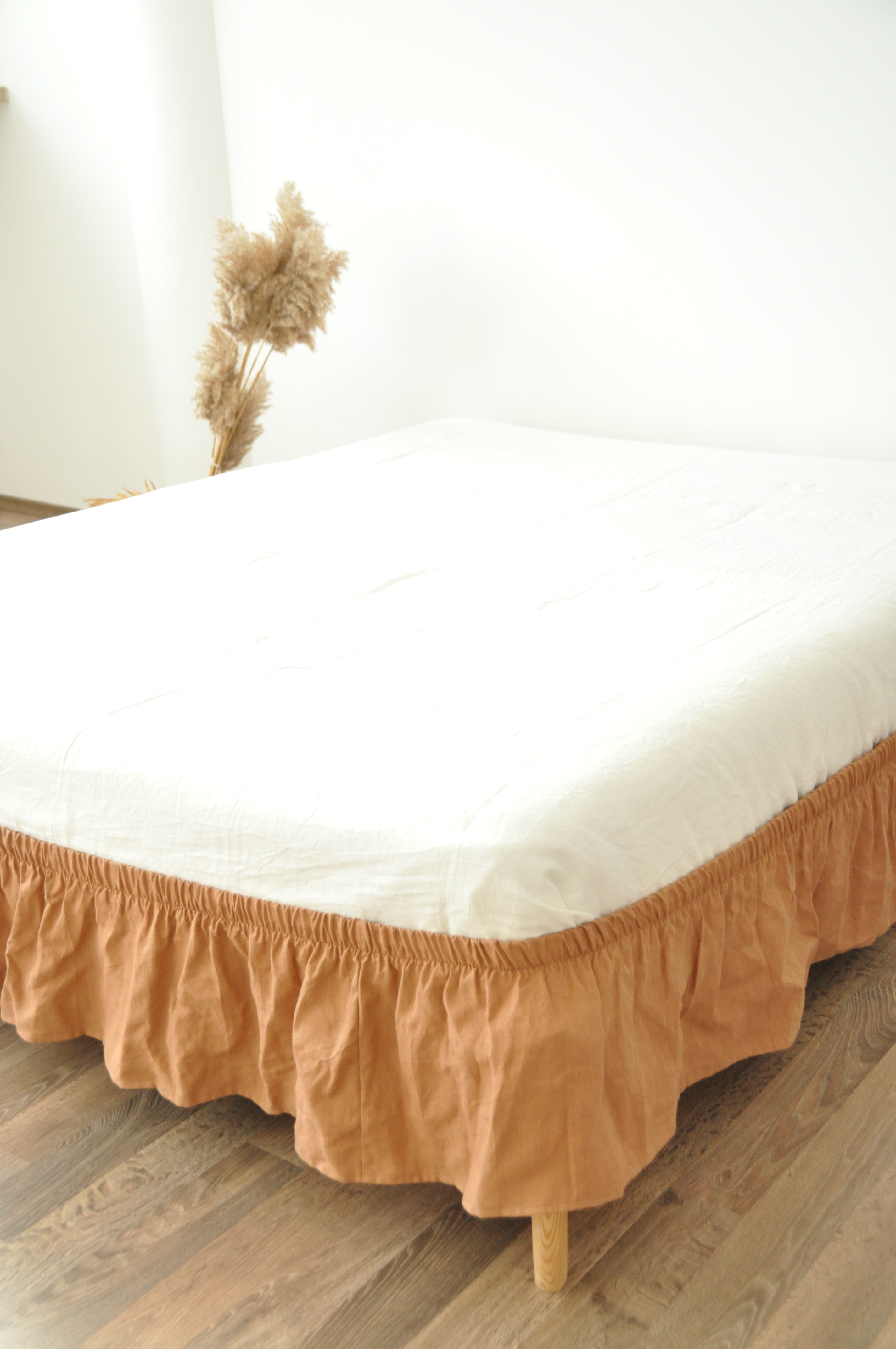 Clay linen wrap around bed skirt