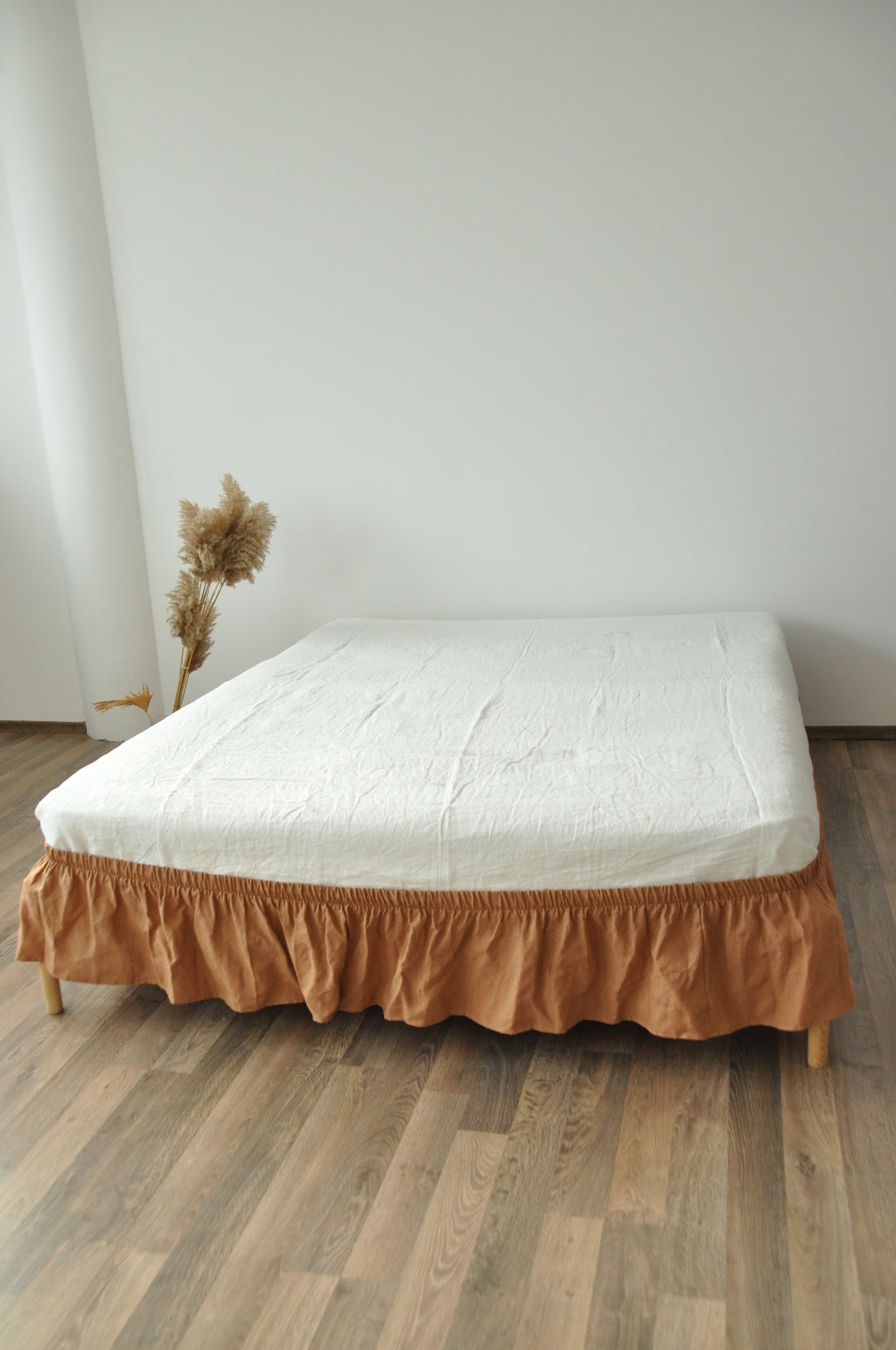 Clay linen wrap around bed skirt