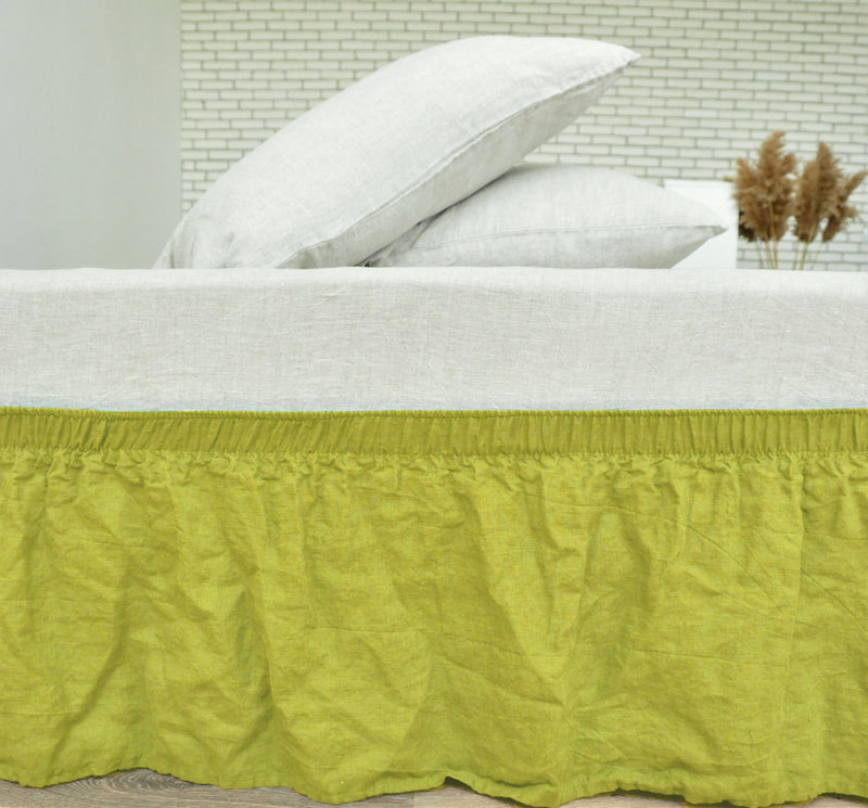 Chartreuse yellow linen tailored bed skirt