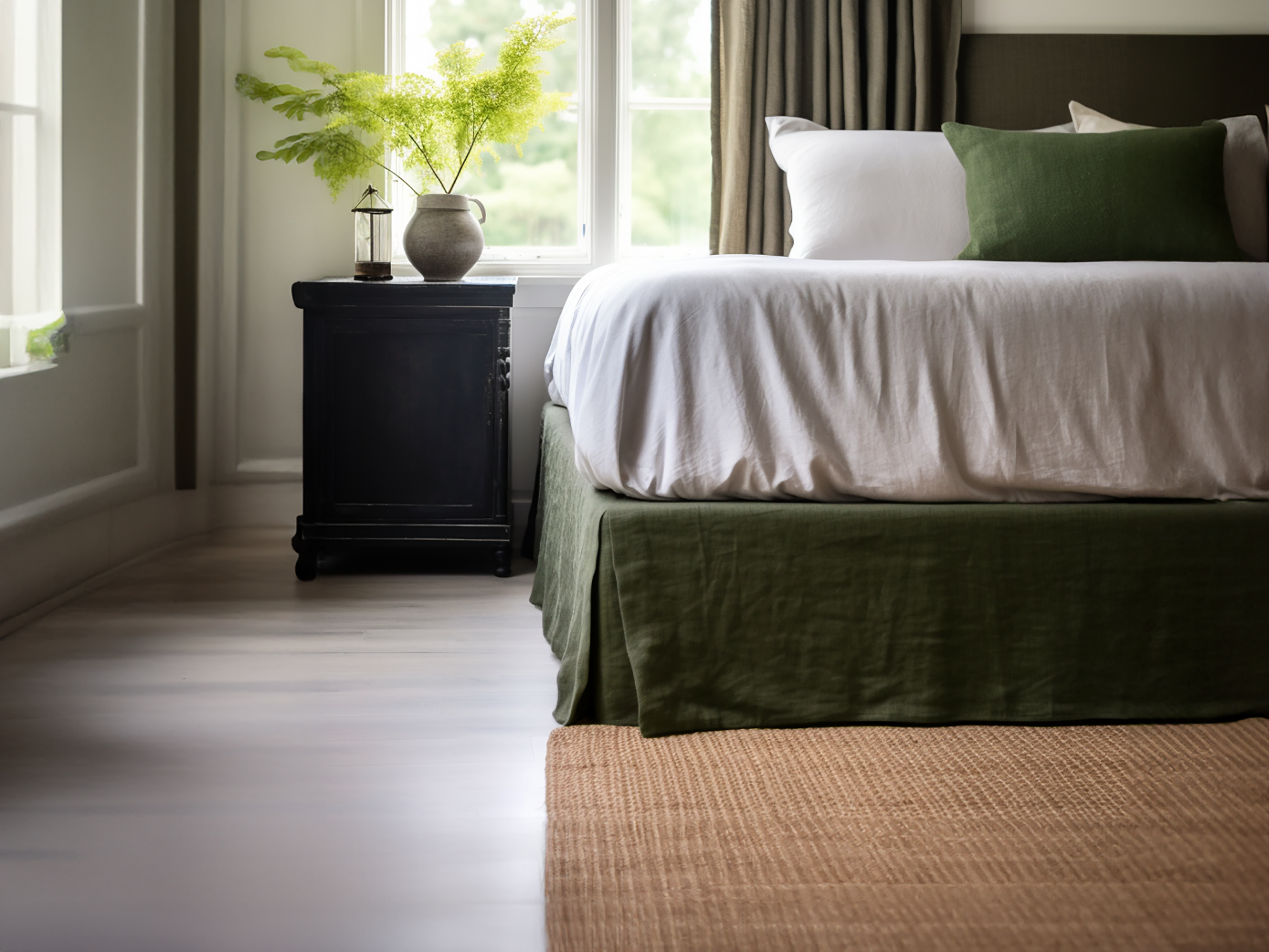 Jupe de lit sur mesure en lin olive foncé