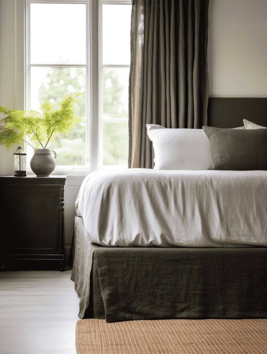Jupe de lit sur mesure en lin olive foncé