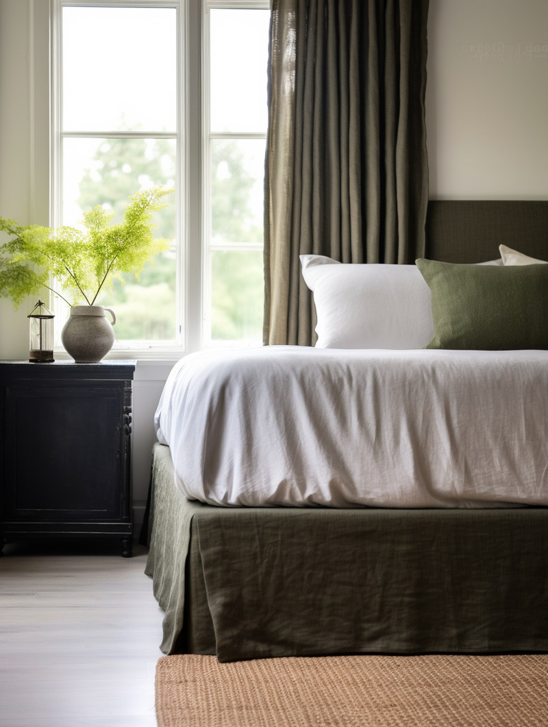 Dark olive linen tailored bed skirt