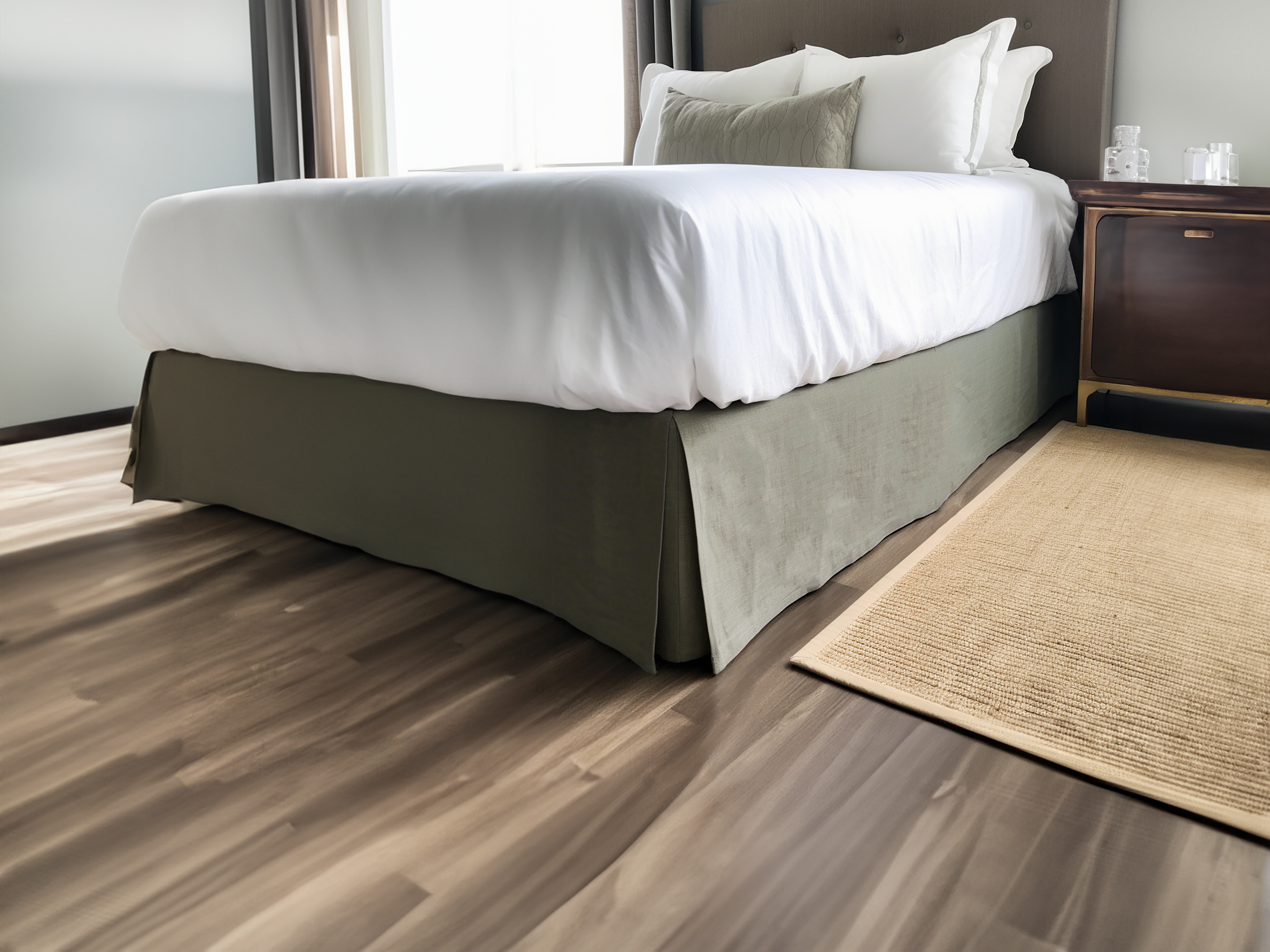 Jupe de lit sur mesure en lin gris sauge