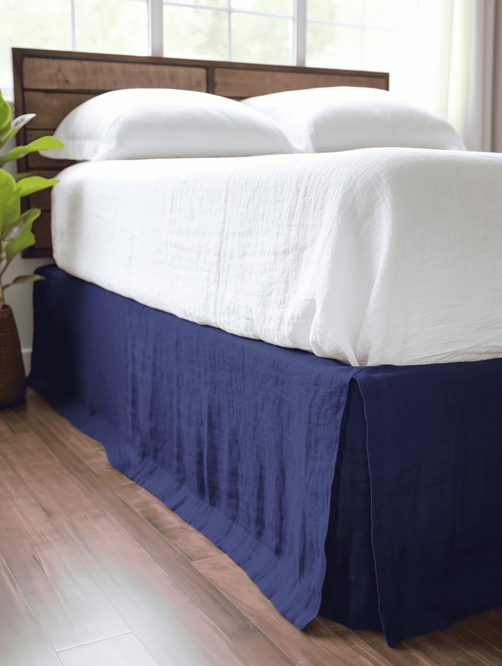 Indigo linen tailored bed skirt