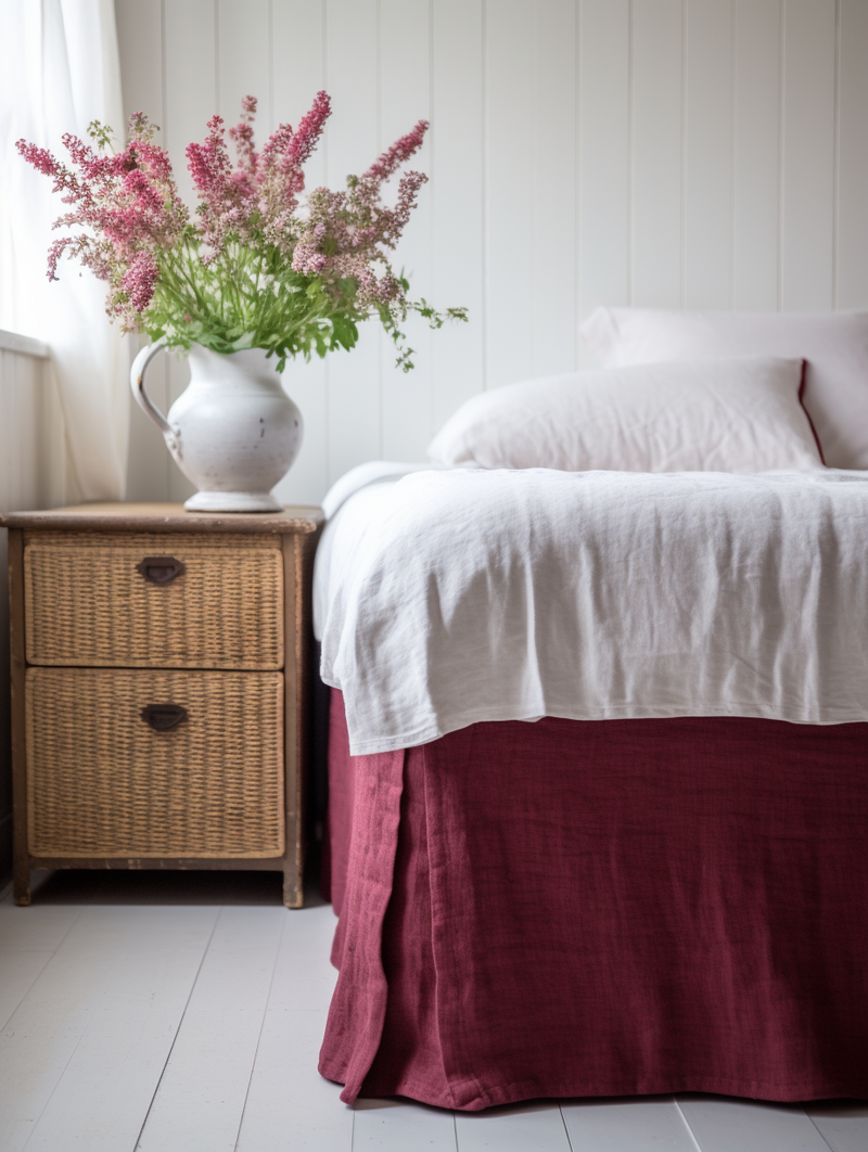 Raspberry linen tailored bed skirt