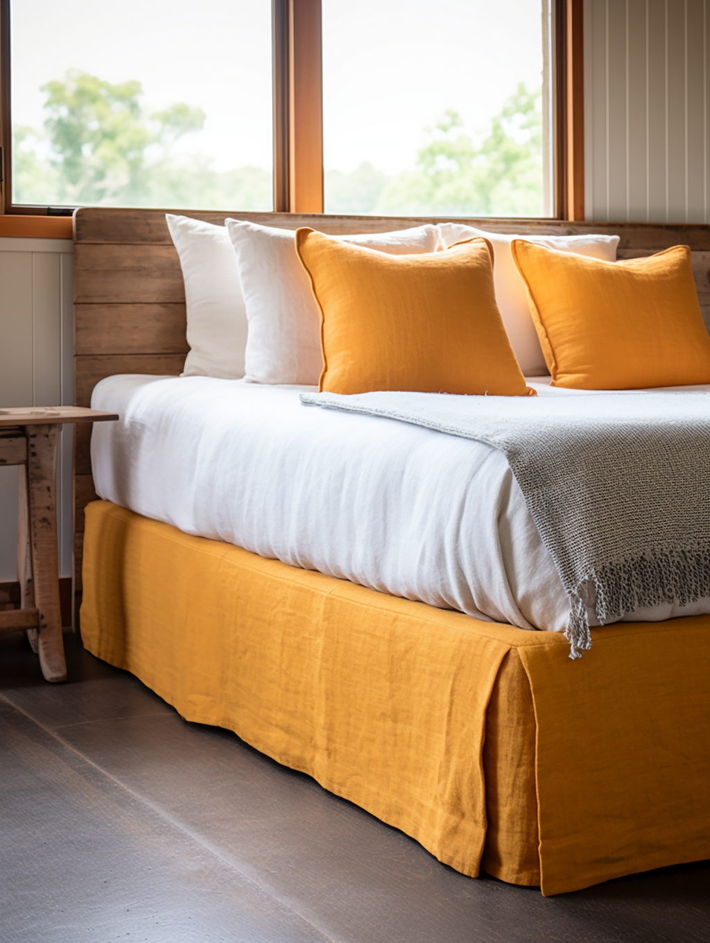 Jupe de lit sur mesure en lin curcuma