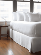 White linen tailored bed skirt