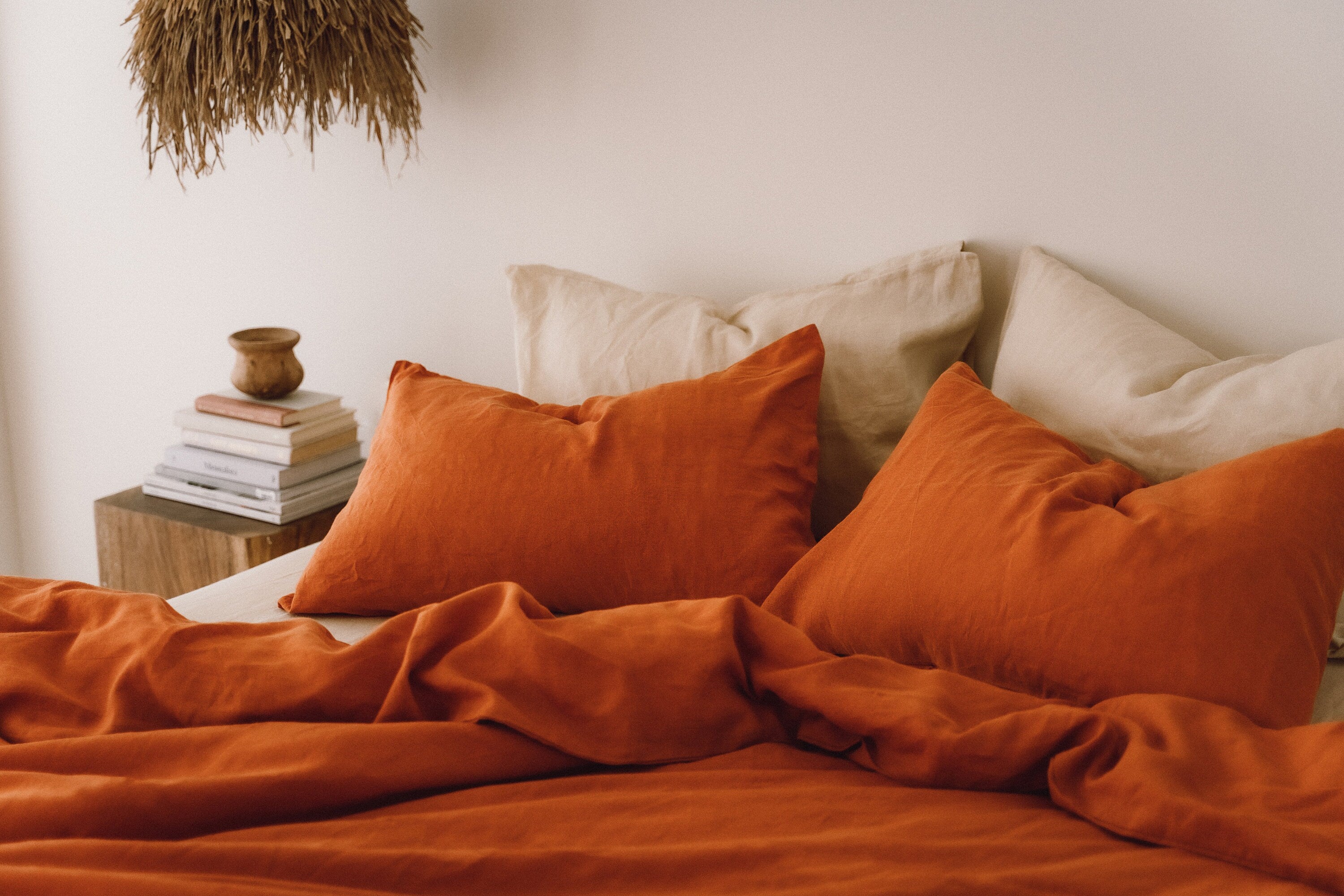 READY TO SHIP from Florida 2 Burnt orange linen pillowcase Burnt orange pillow cover Standard Euro Decorative Lumbar, Custom size Envelope
