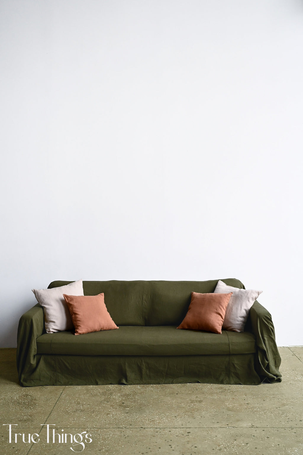 READY TO SHIP from Florida 1 Dark olive linen sofa slipcover Couch throw Softened linen drop cloth couch cover Eco friendly bedspread Custom