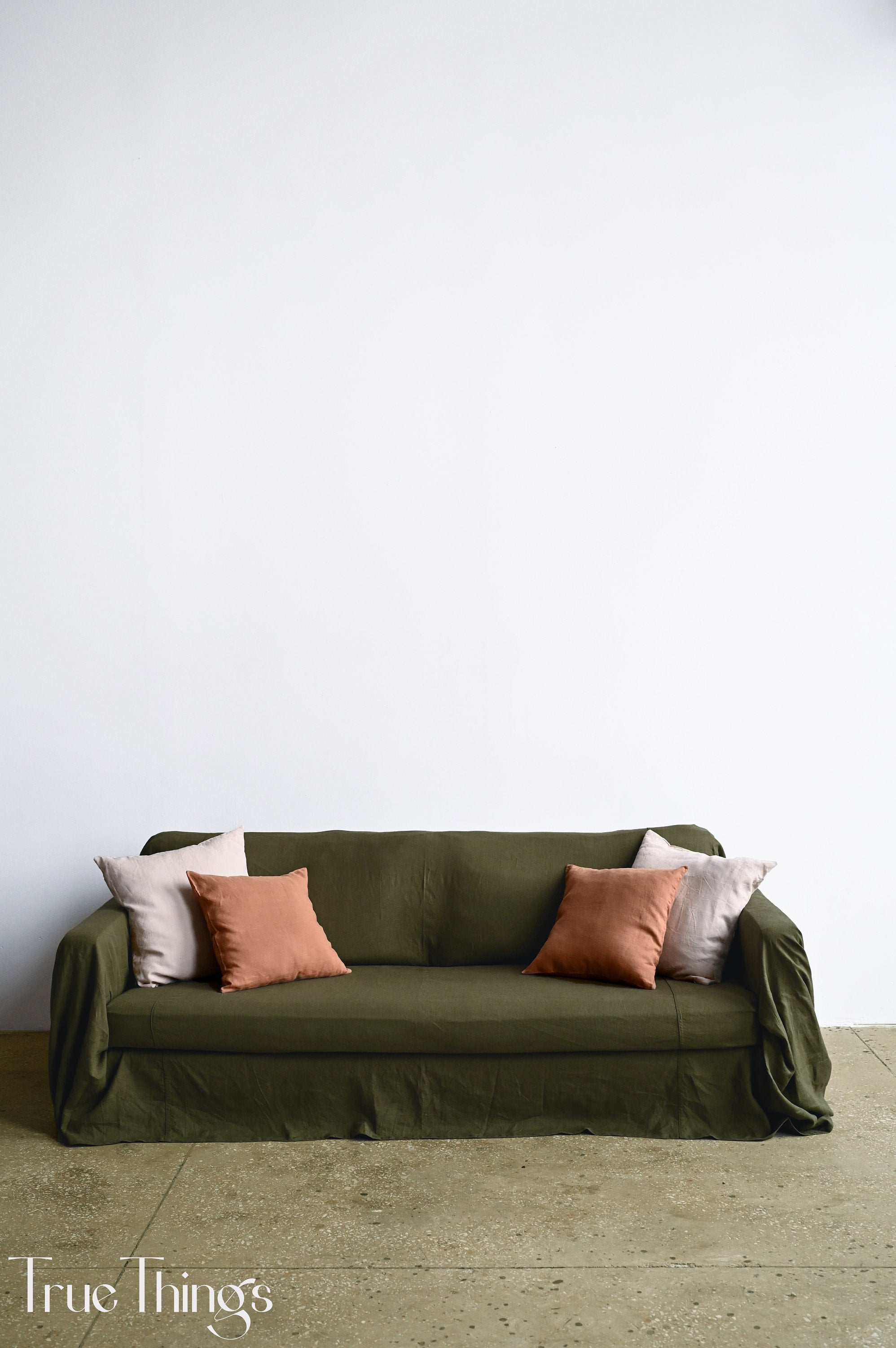 READY TO SHIP from Florida 1 Dark olive linen sofa slipcover Couch throw Softened linen drop cloth couch cover Eco friendly bedspread Custom