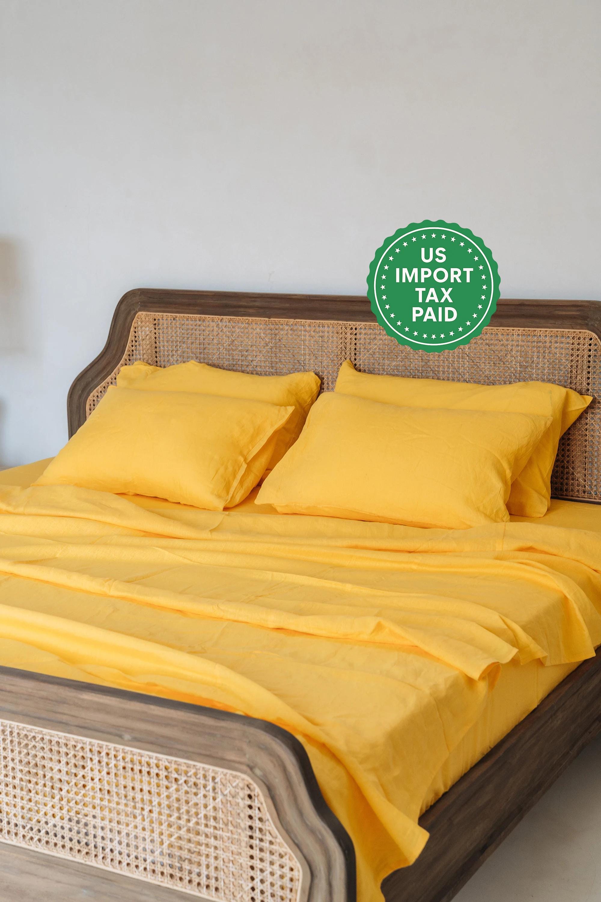 READY TO SHIP 1 Bright yellow linen pillowcase Yellow pillow cover King Queen Standard Euro Decorative Lumbar, Custom size Envelope closure