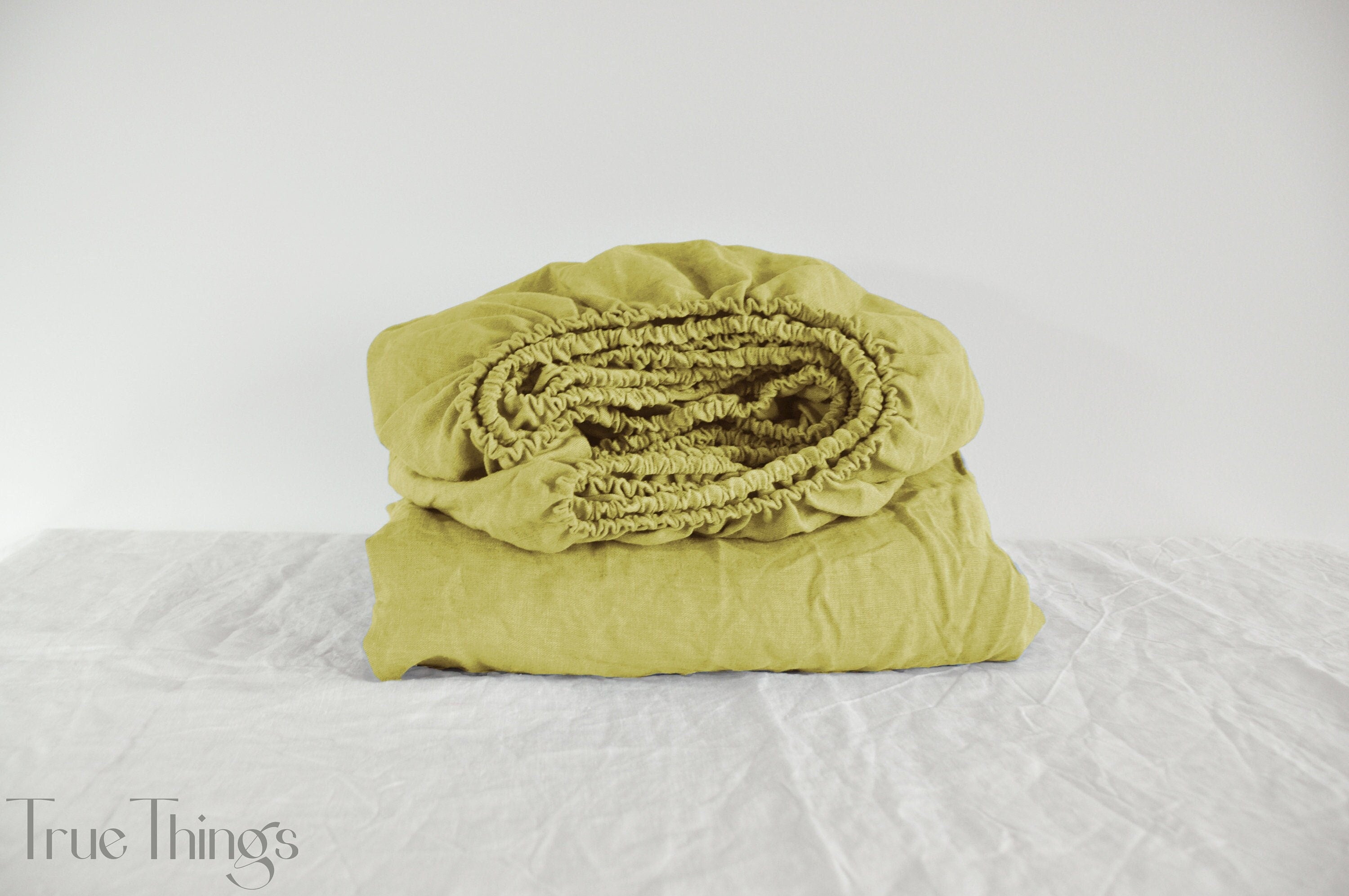 REАDY TO SHIP 1 Chartreuse yellow linen fitted sheet 1 Fitted sheet Softened linen sheet Stonewashed linen Linen bed sheet