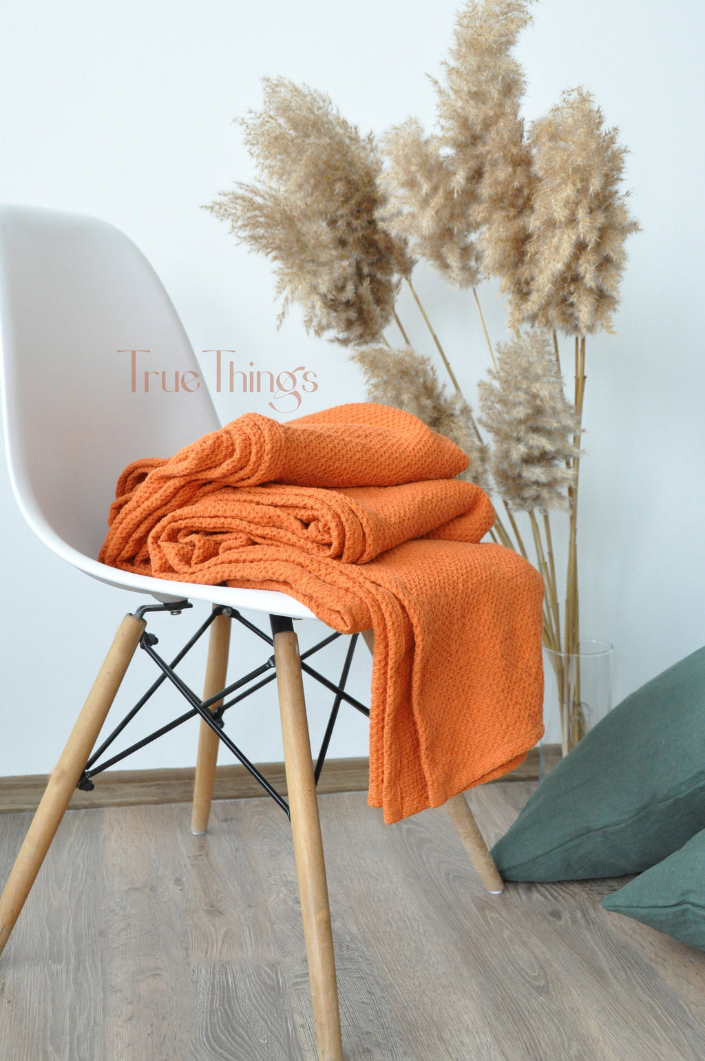 READY TO SHIP Rust waffle linen coverlet Softened linen Heavy weight TwinXL size orange bed cover
