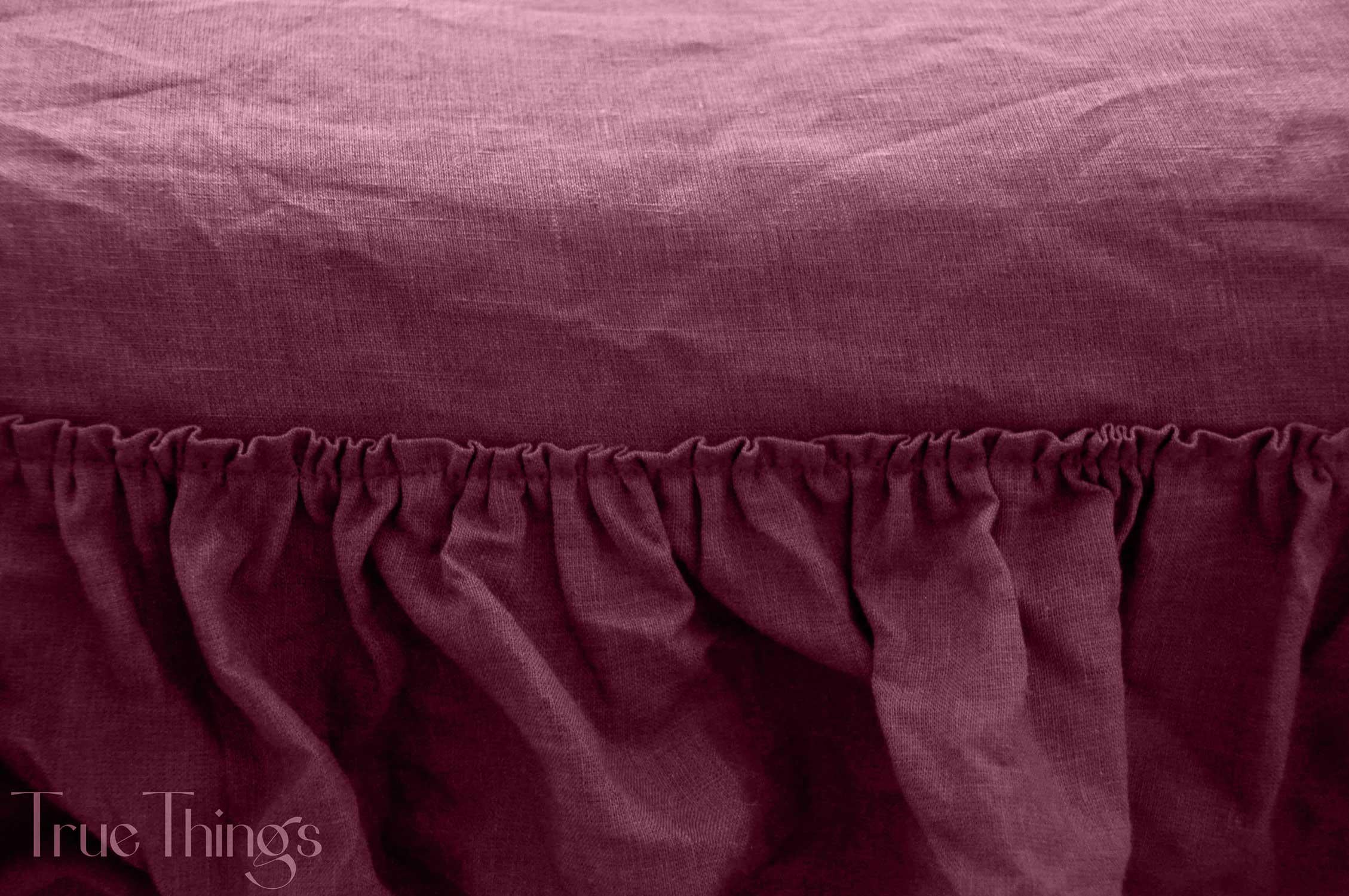 READY TO SHIP Burgundy linen triple ruffled bedding set Duvet cover and 2 pillowcases with ruffles Softened linen Comforter cover set Quilt