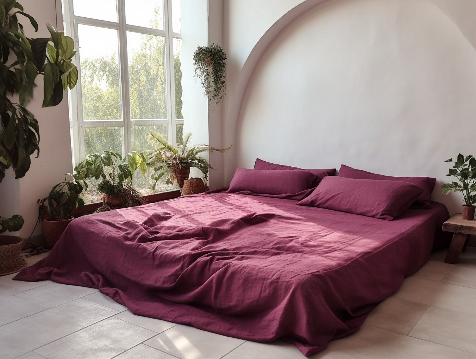 READY TO SHIP from Florida 2 Burgundy linen pillowcase Custom purple pillow cover King Queen Standard Euroe, Custom size Envelope closure