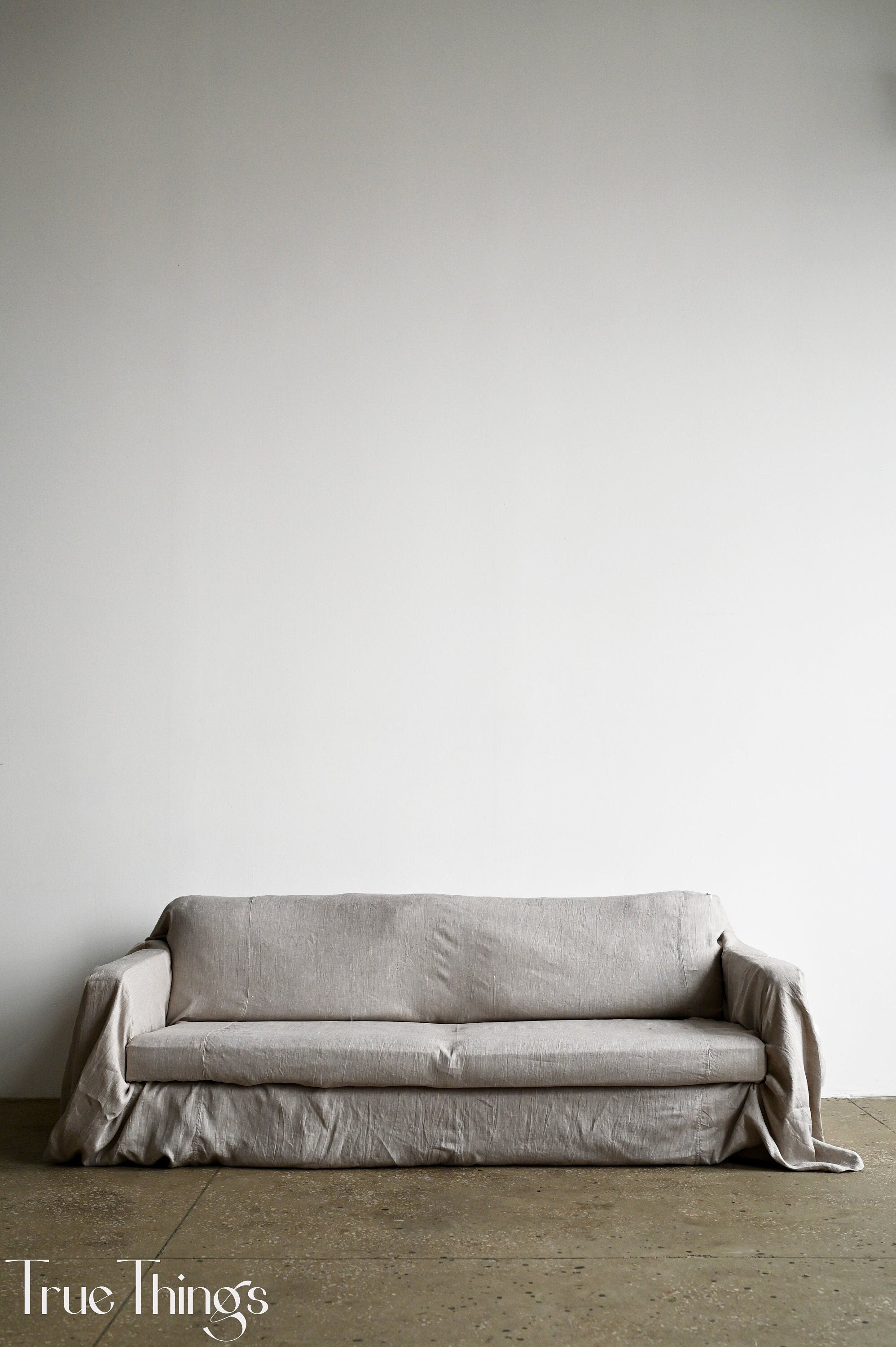 READY TO SHIP Undyed linen sofa slipcover Couch throw Softened linen drop cloth couch cover Eco friendly bedspread