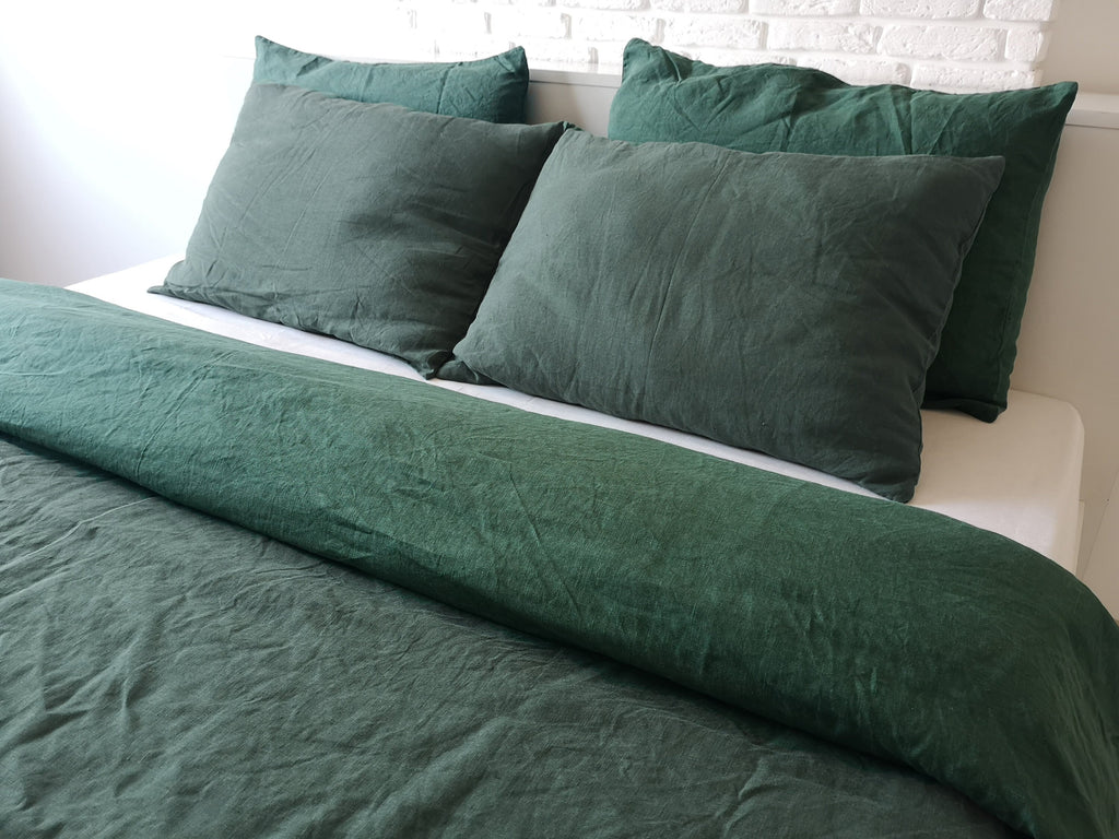 READY TO SHIP California King pine green Forest green double sided linen duvet cover California King green duvet cover