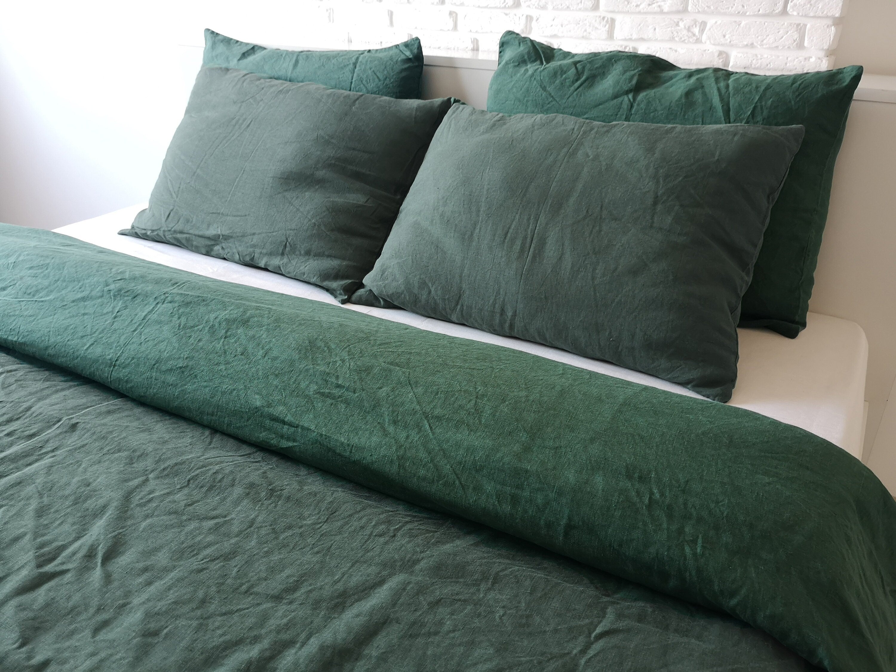 READY TO SHIP California King pine green Forest green double sided linen duvet cover California King green duvet cover