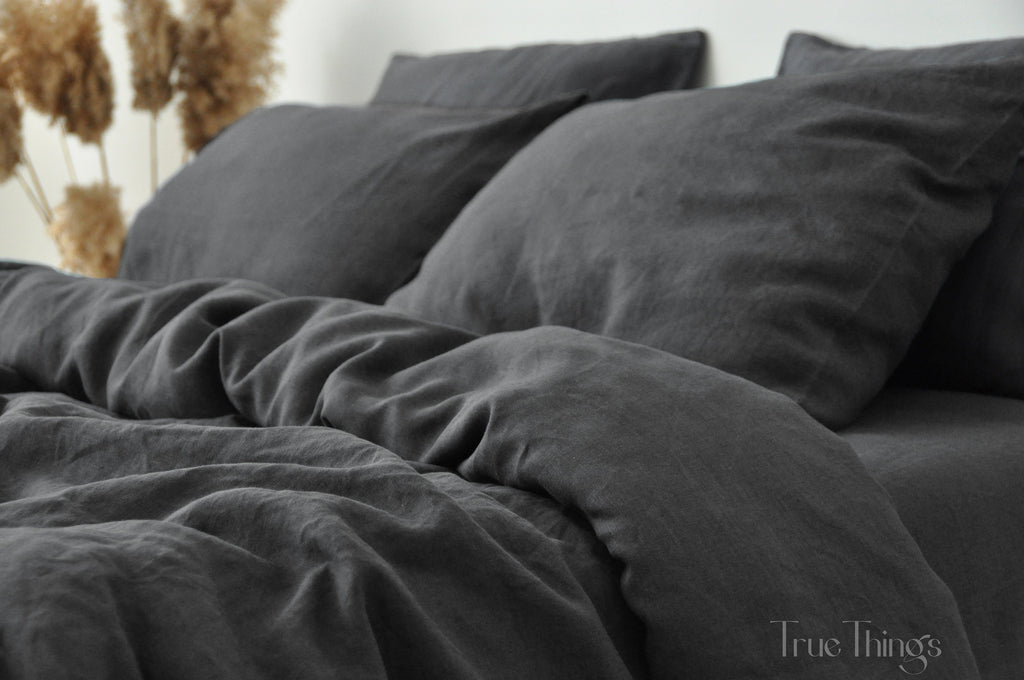 READY TO SHIP Dark gray linen pillowcase 1 Custom dark gray pillow cover Standard Euro Decorative Lumbar, Custom size Envelope closure