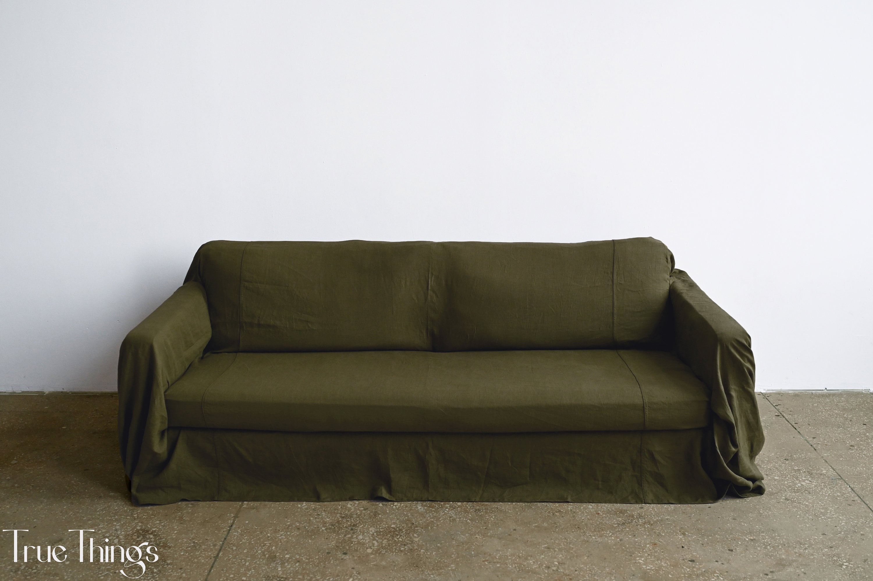 READY TO SHIP from Florida 1 Dark olive linen sofa slipcover Couch throw Softened linen drop cloth couch cover Eco friendly bedspread Custom