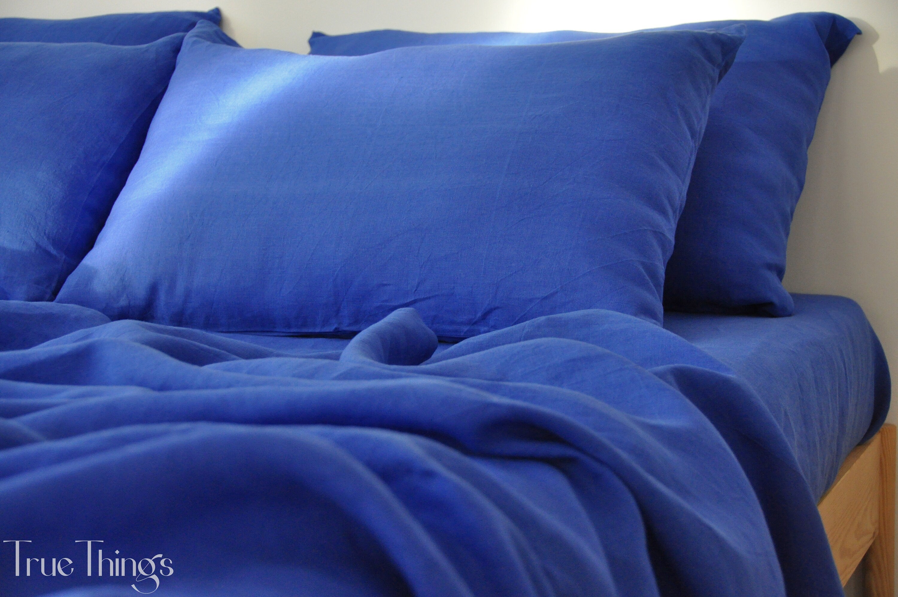 READY TO SHIP from Florida 1 Royal blue 1 flat sheet and 1 fitted sheet and 2 pillowcases Softened linen sheet Stonewashed linen