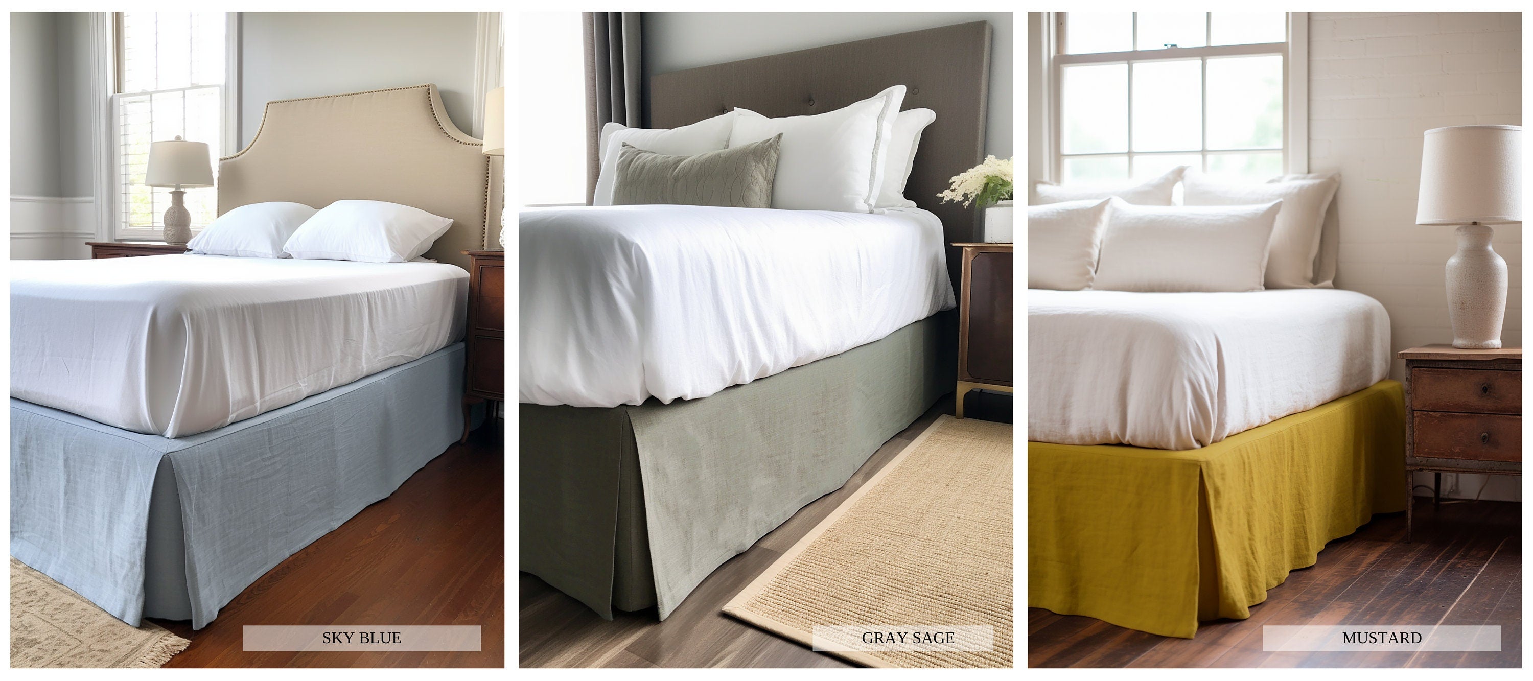 READY TO SHIP Chartreuse green linen tailored bed skirt 1 Tailored bed skirt Stonewashed linen Wedding gift Queen King Double Split corners