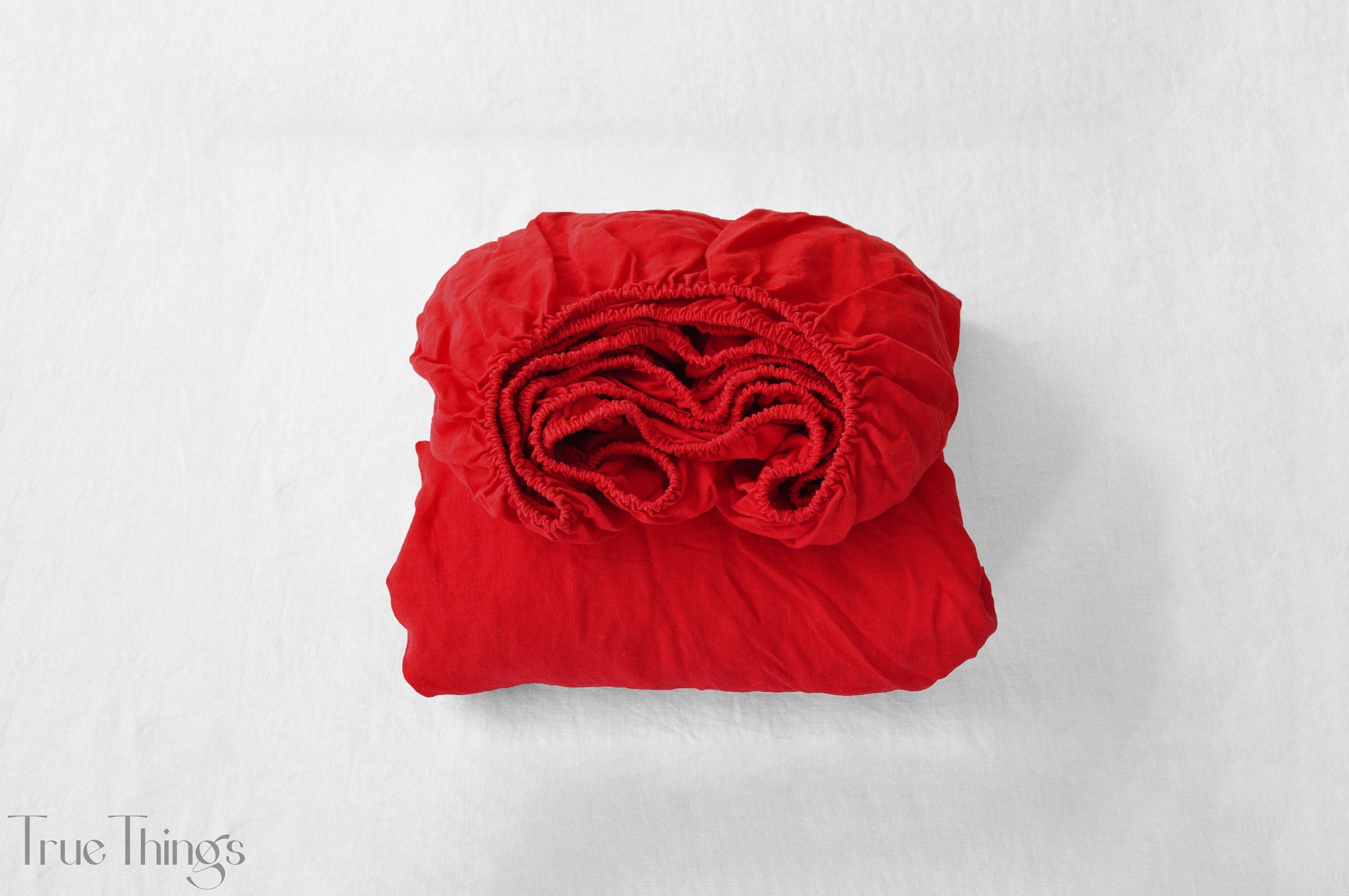 READY TO SHIP Scarlet red linen fitted sheet Queen size fitted sheet Softened linen sheet Stonewashed linen Linen bedsheet