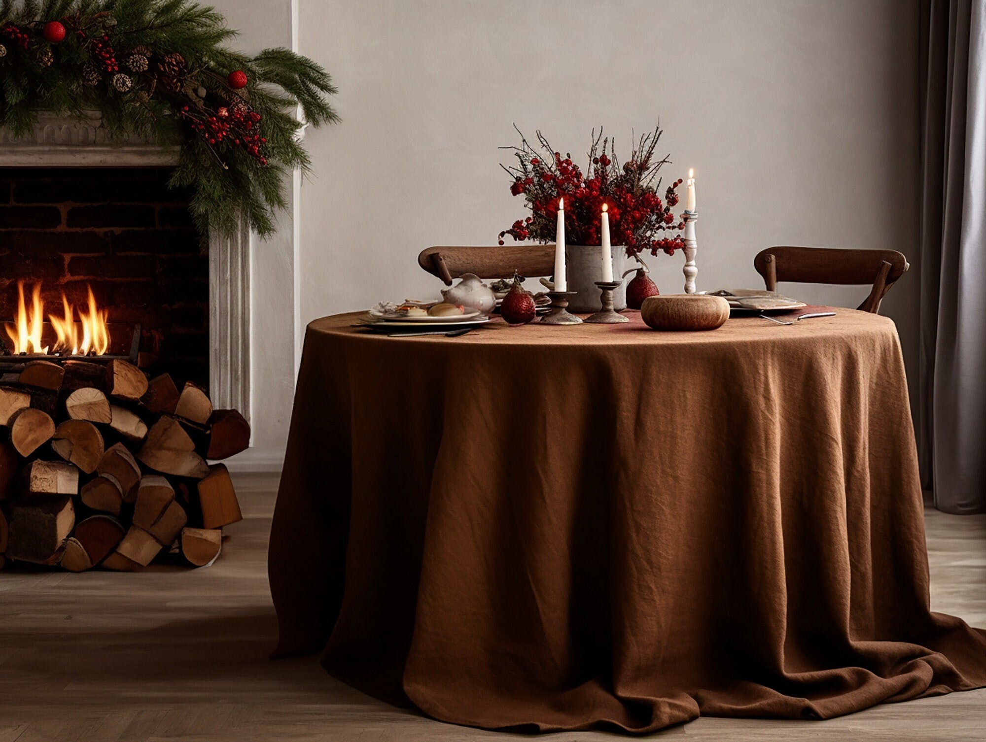 READY TO SHIP from Florida 1 Cinnamon rectangle linen tablecloth Christmas theme round square tablecloth linen table cloth Custom sizes