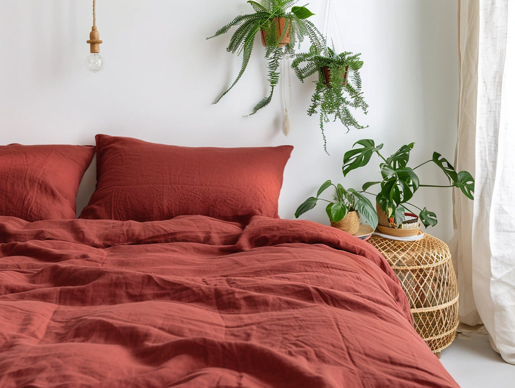 READY TO SHIP Set of 2 Redwood linen pillowcases Super Standard Envelope closure Red brown linen pillow cover