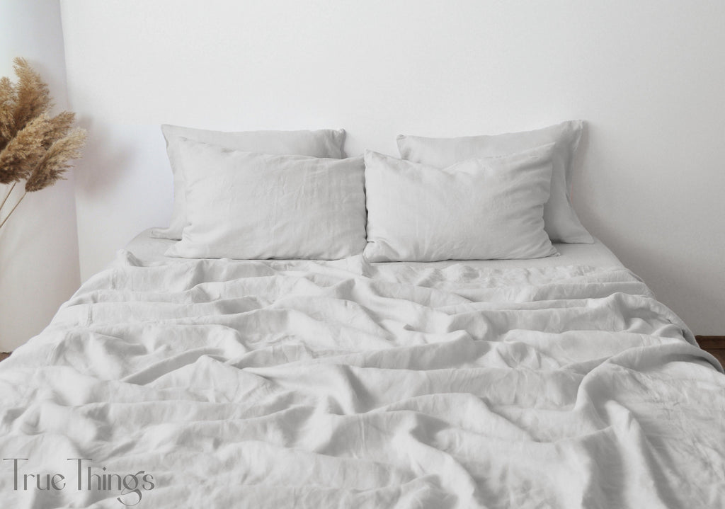 READY TO SHIP Light gray linen pillowcase 1 Custom gray pillow cover King Queen Standard Euro Decorative Square Lumbar size Envelope closure
