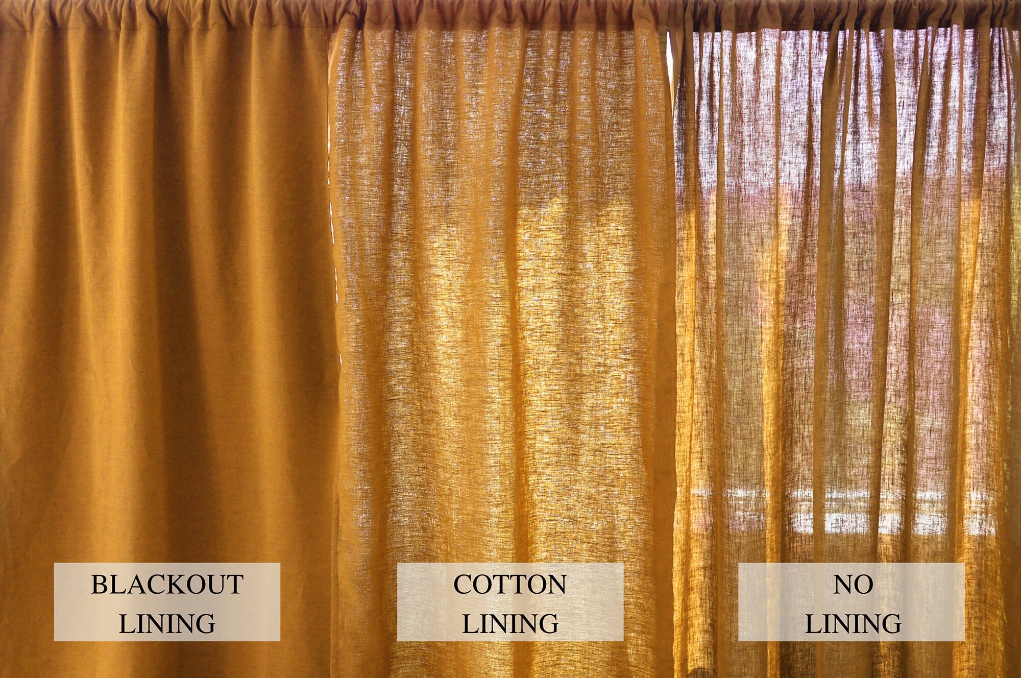 READY TO SHIP Ochre linen curtains 2 panels Cotton lining Medium weight linen Custom size
