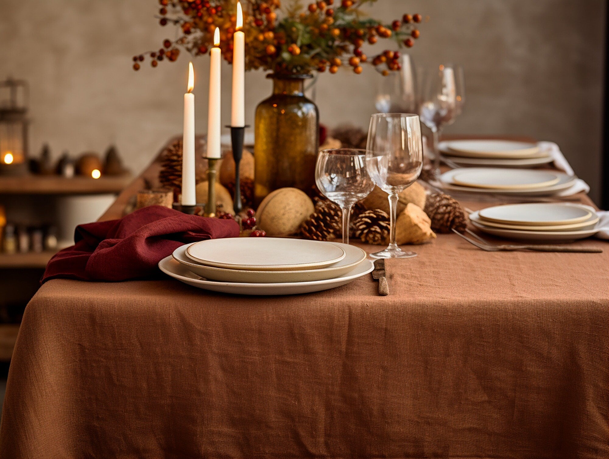 READY TO SHIP from Florida 1 Cinnamon rectangle linen tablecloth Christmas theme round square tablecloth linen table cloth Custom sizes