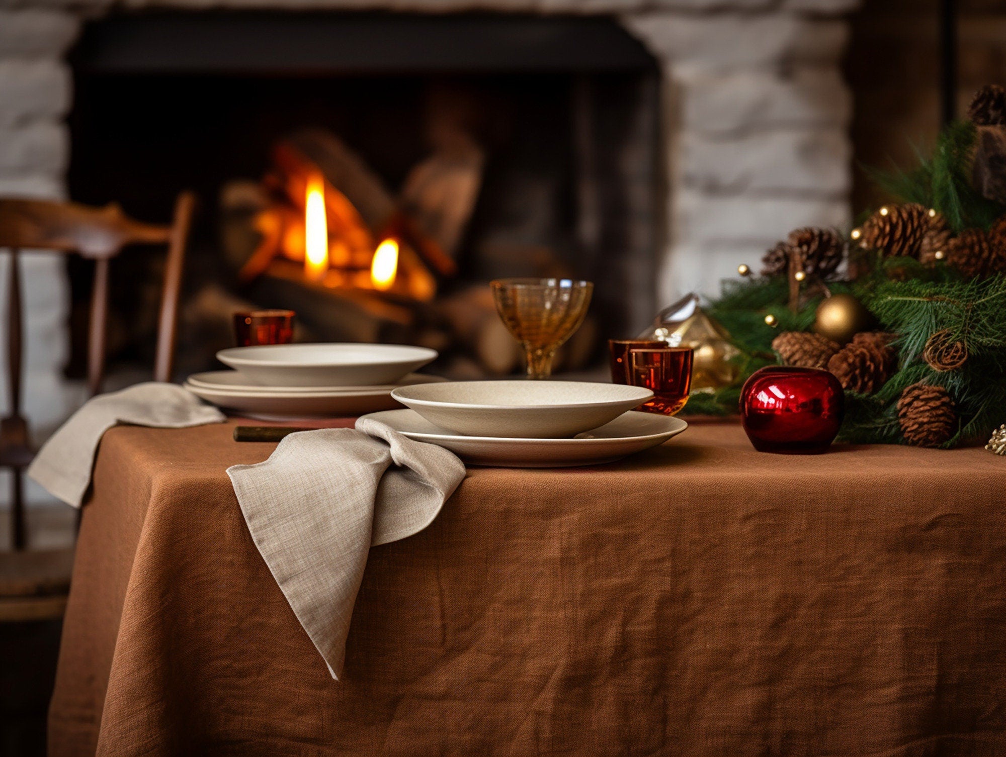 READY TO SHIP from Florida 1 Cinnamon rectangle linen tablecloth Christmas theme round square tablecloth linen table cloth Custom sizes