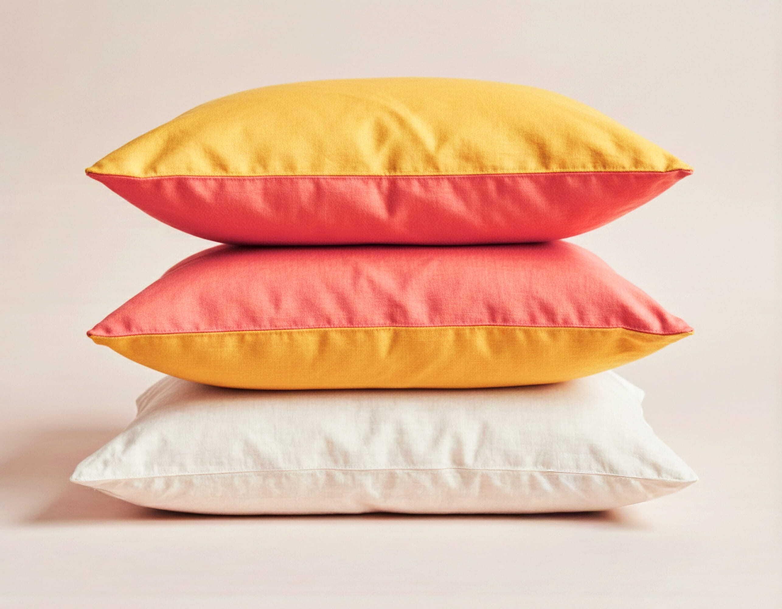 READY TO SHIP Coral Bright yellow dual-color linen pillowcase Coral pillow cover King Queen Standard Euro Decorative, Envelope closure