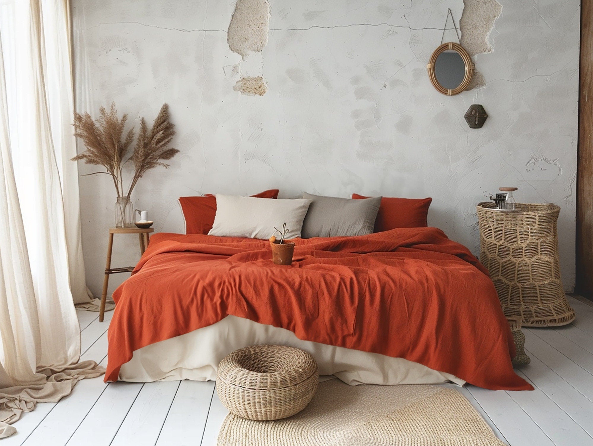 READY TO SHIP from Florida 1 Terracotta linen coverlet without filling Softened linen Medium weight Double Queen California King