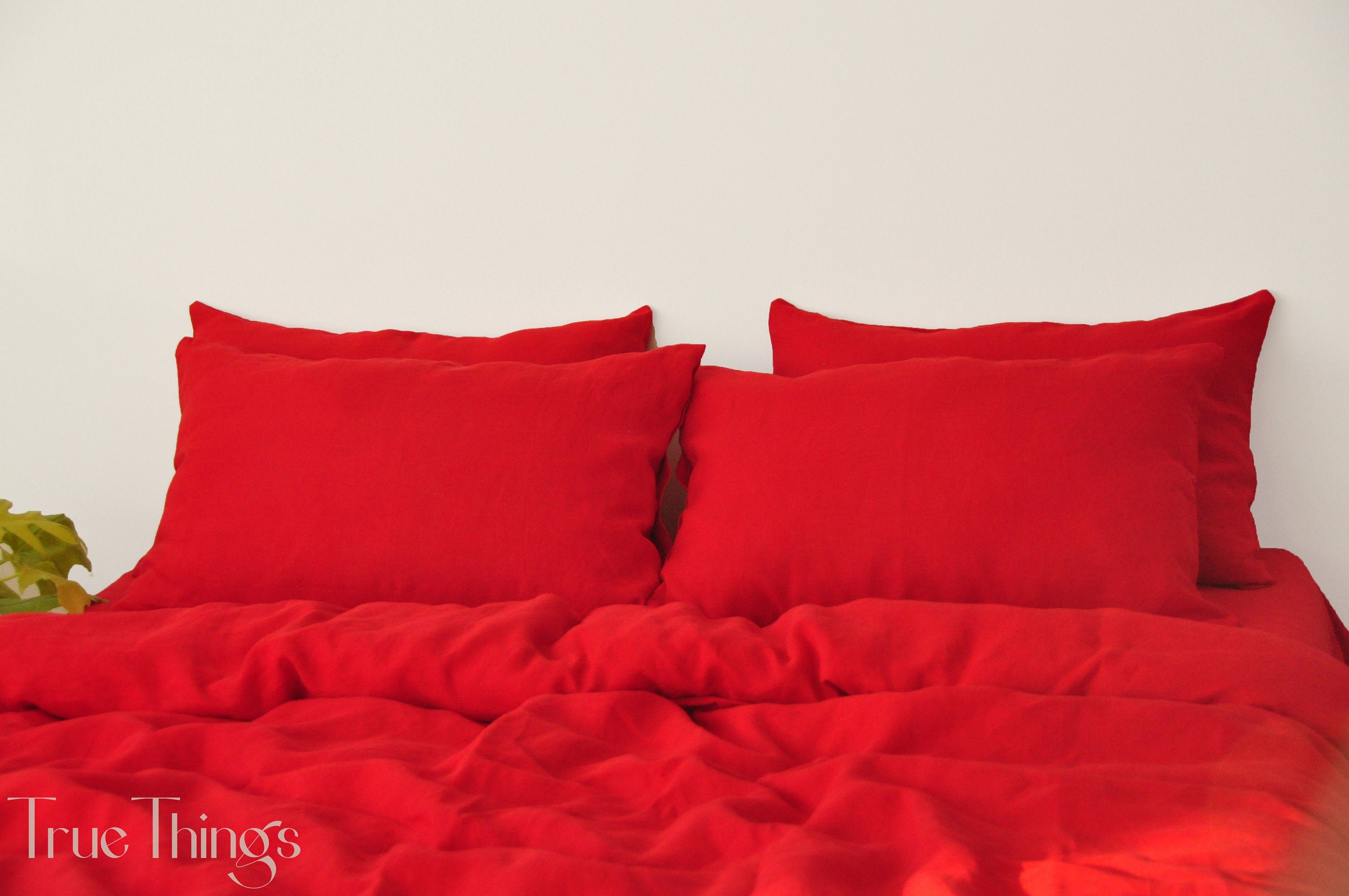 READY TO SHIP Scarlet red linen duvet cover 1 duvet cover Softened linen Red comforter cover Quilt cover Coconut buttons   Ribbon ties
