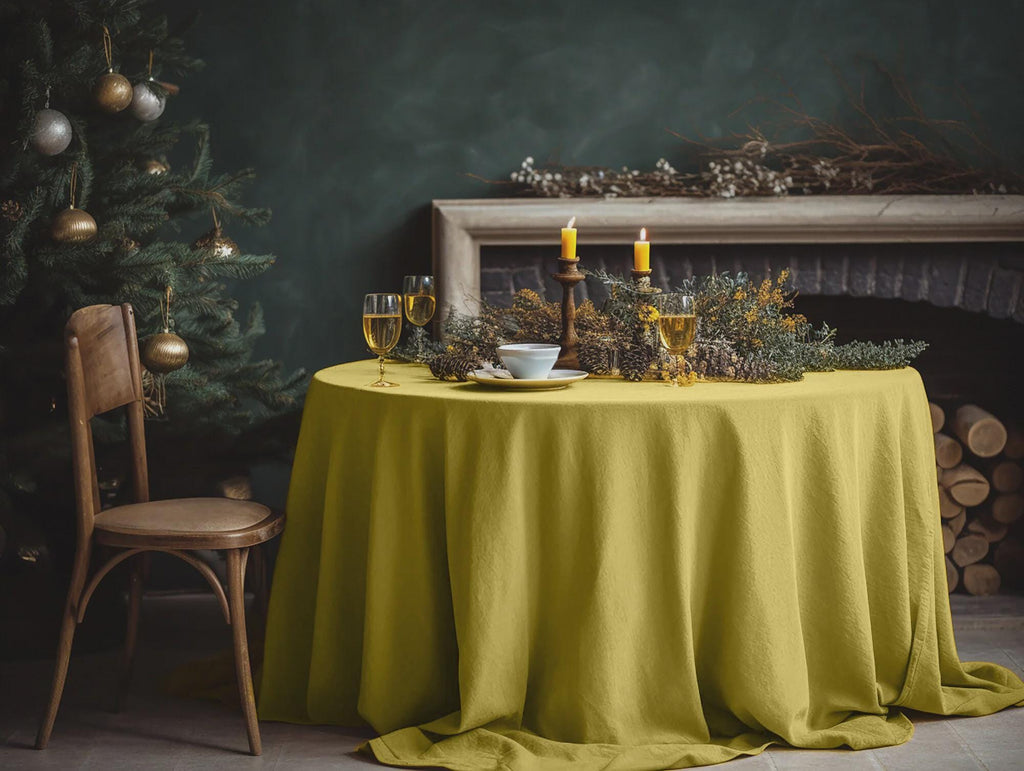 REАDY TO SHIP from Florida 1Turmeric rectangle linen tablecloth Christmas theme round square tablecloth Yellow rustic linen table cloth