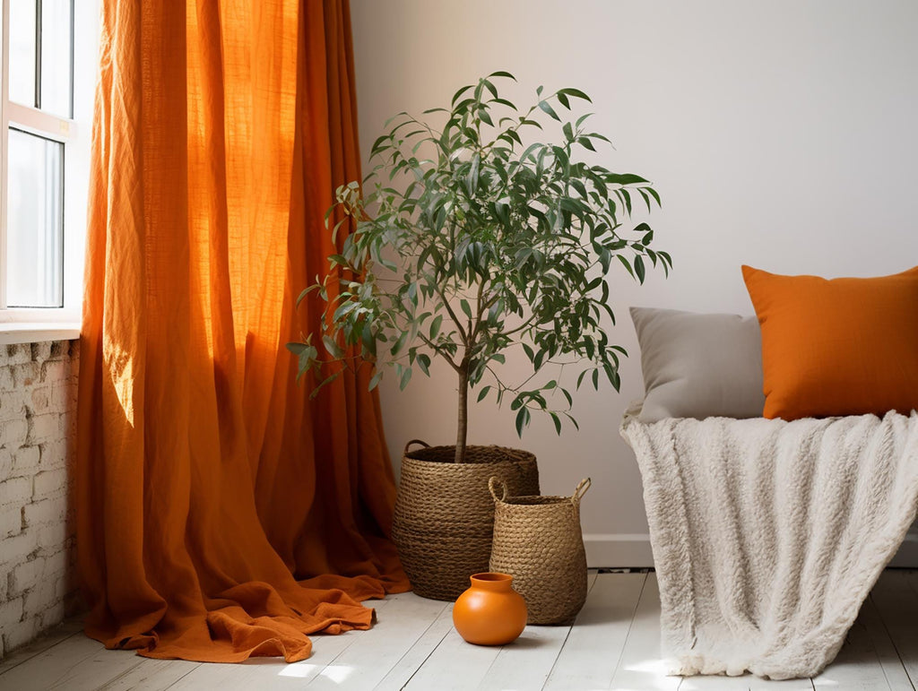 READY TO SHIP from Florida Burnt orange regular and blackout linen curtains 1 panel Unlined Cotton Blackout lining Custom size